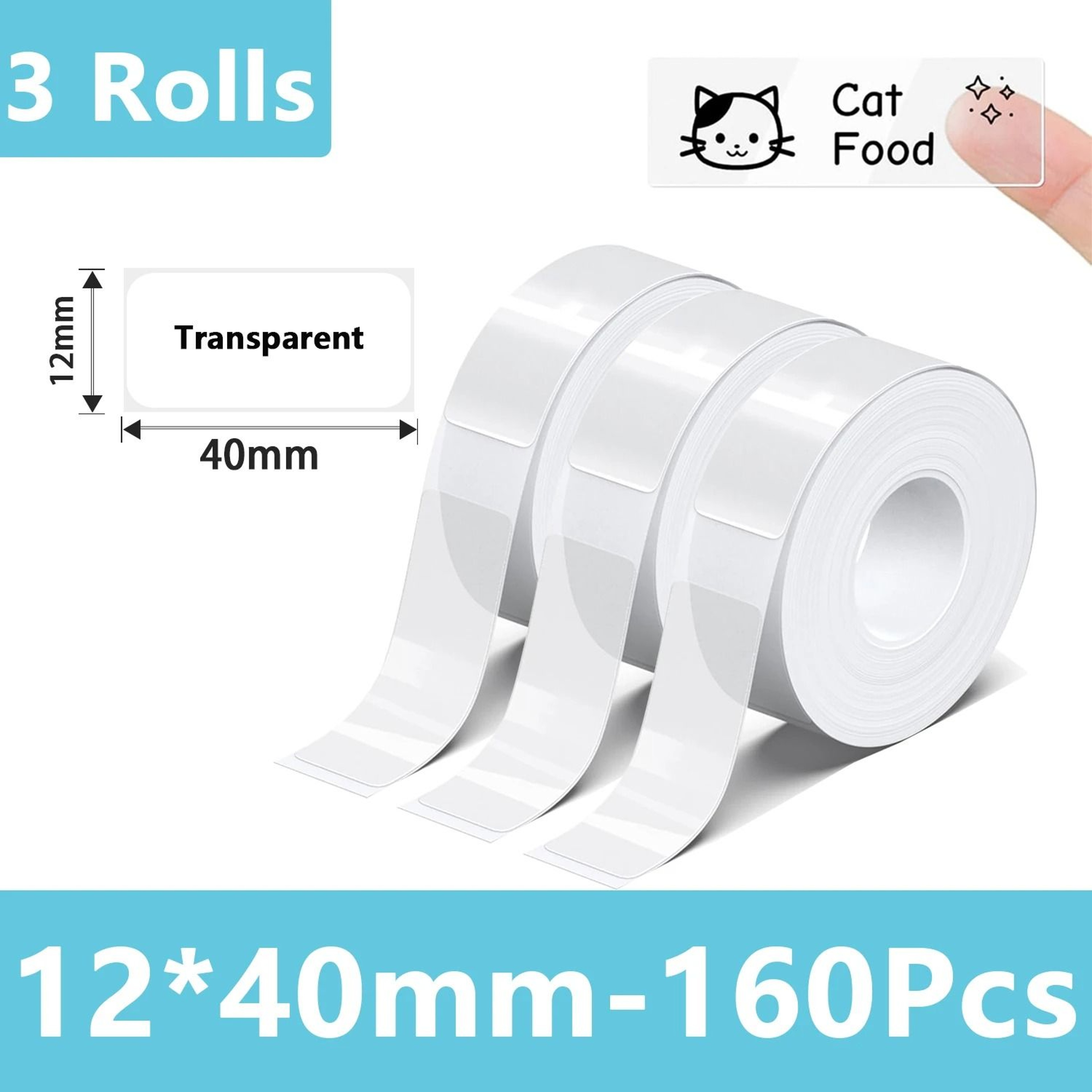 Universal Thermal Label Paper Roll Replacement Pack White And Transparent Sticker Media 12