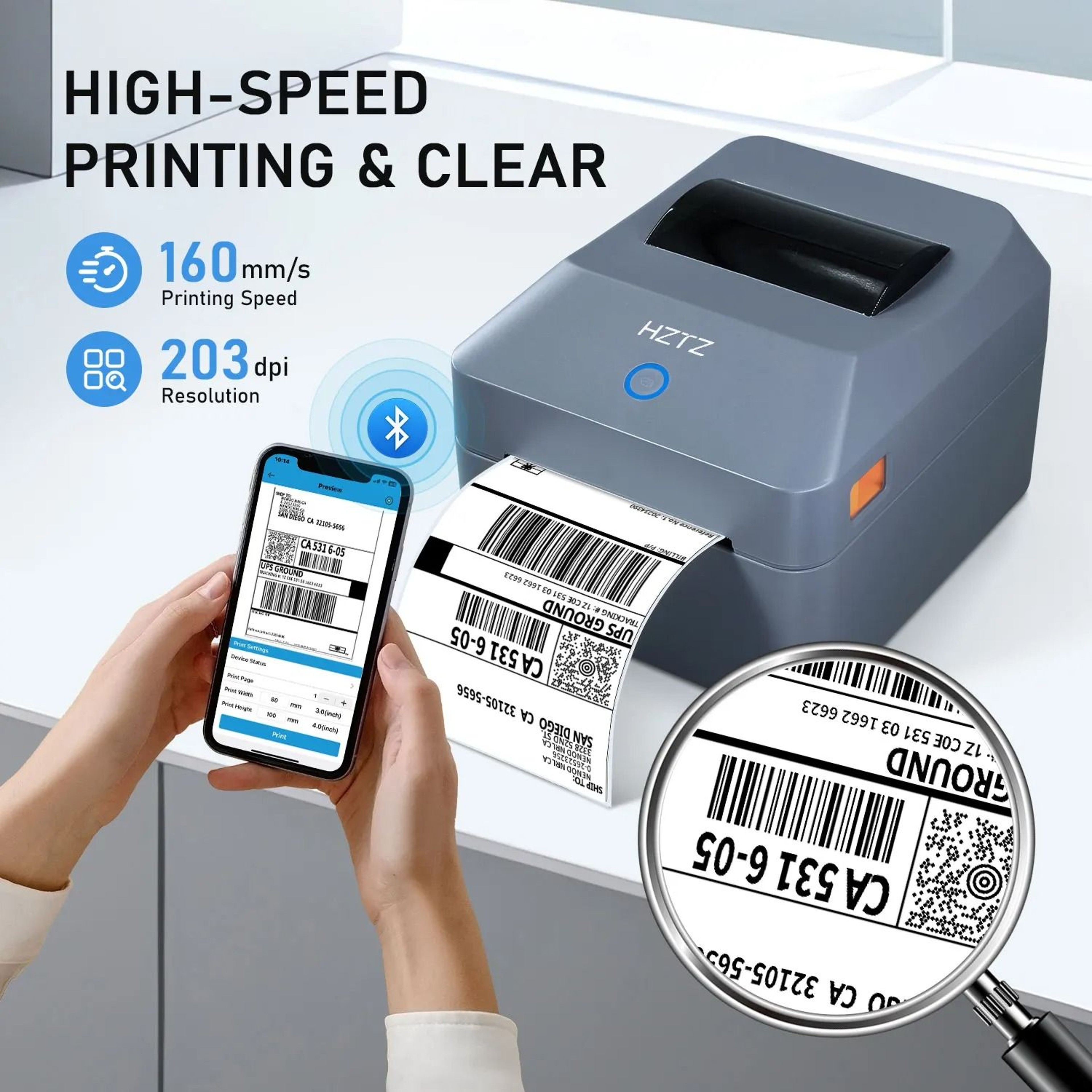 Desktop Wireless Bluetooth 4x6 Shipping Label Printer High Speed Express Waybill Maker 1