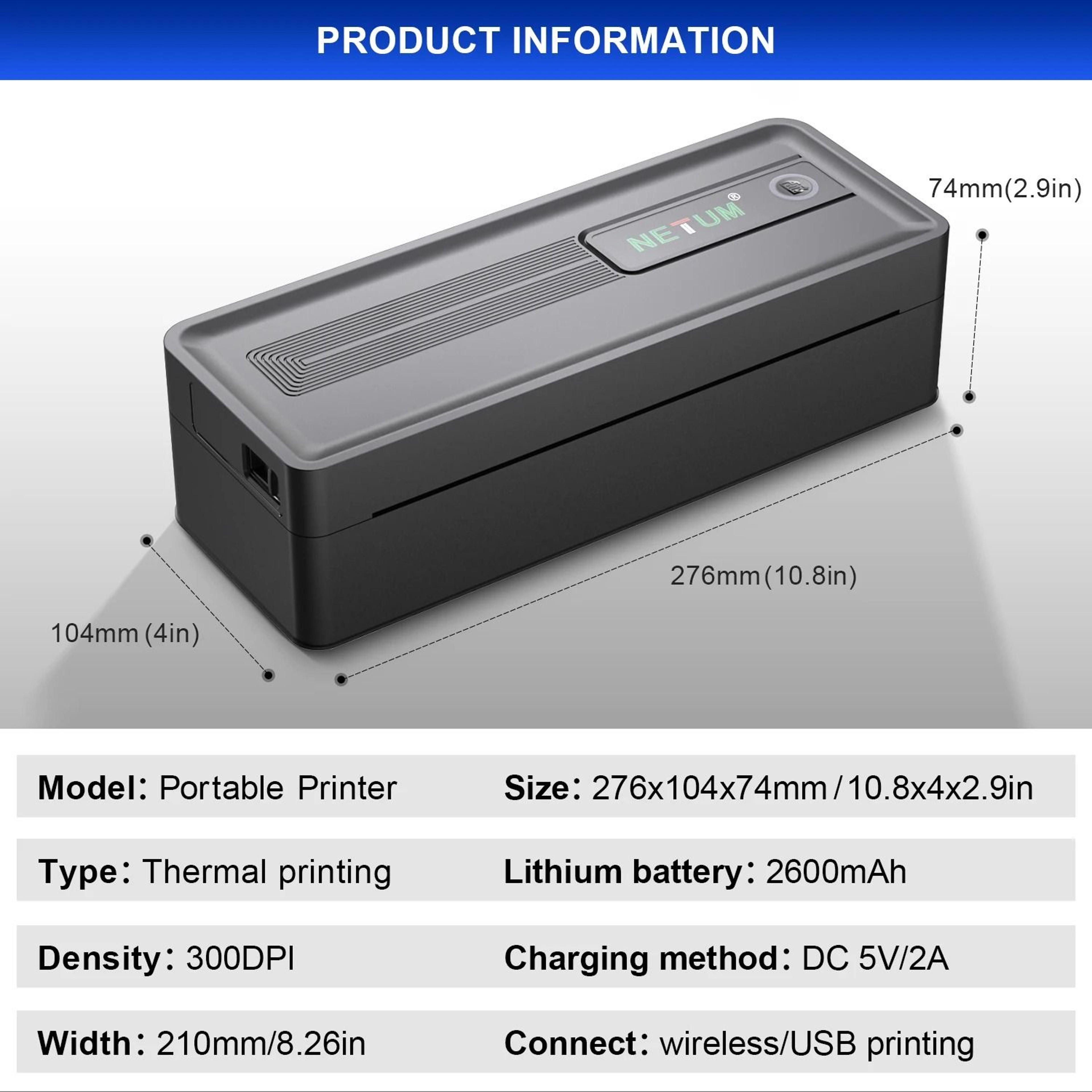 Desktop Wireless Portable Thermal Printer A4 300DPI High Resolution Document Machine 4