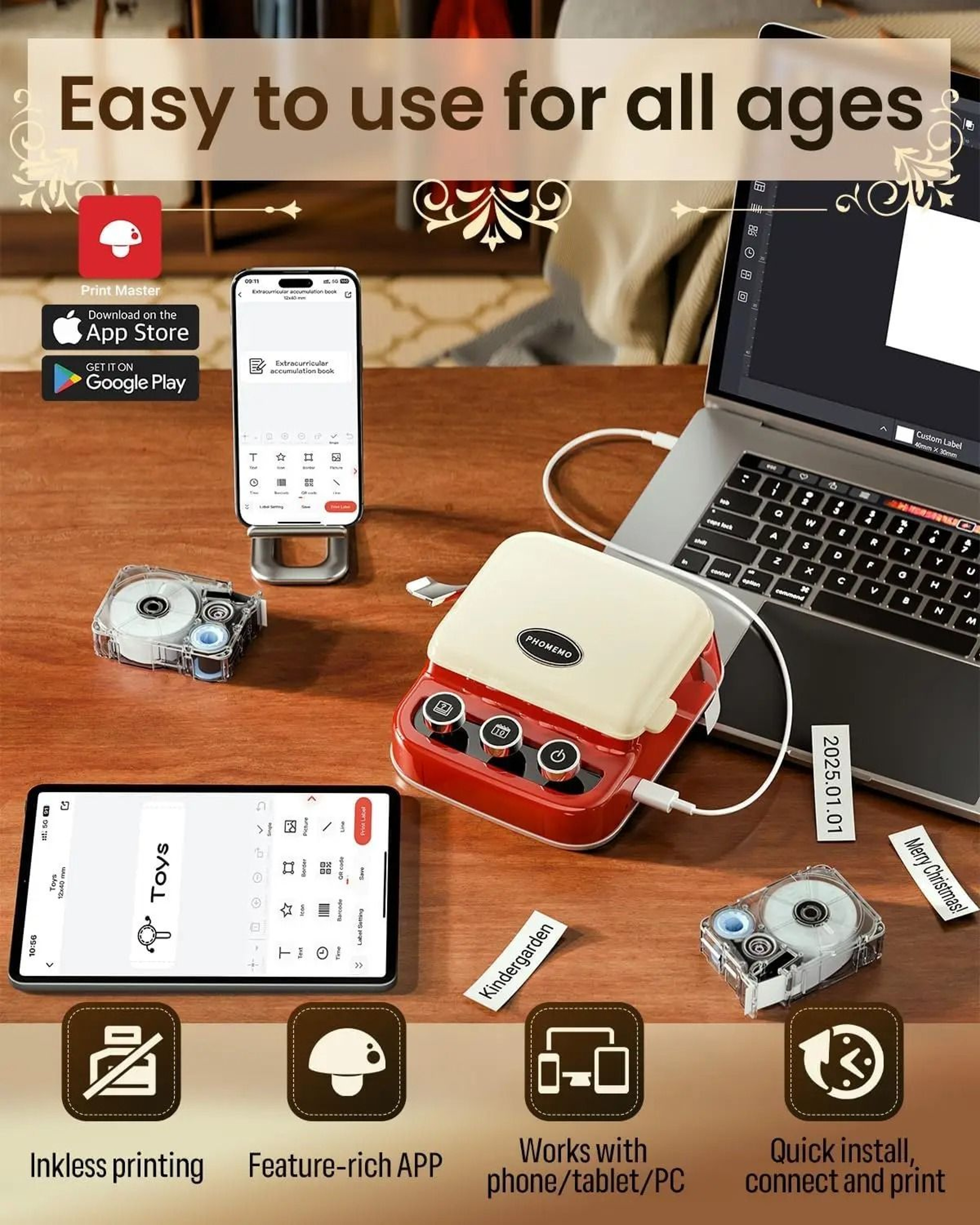Desktop Mini Wireless Bluetooth Thermal Ribbon Label Printer Custom Gift Tag Maker 5