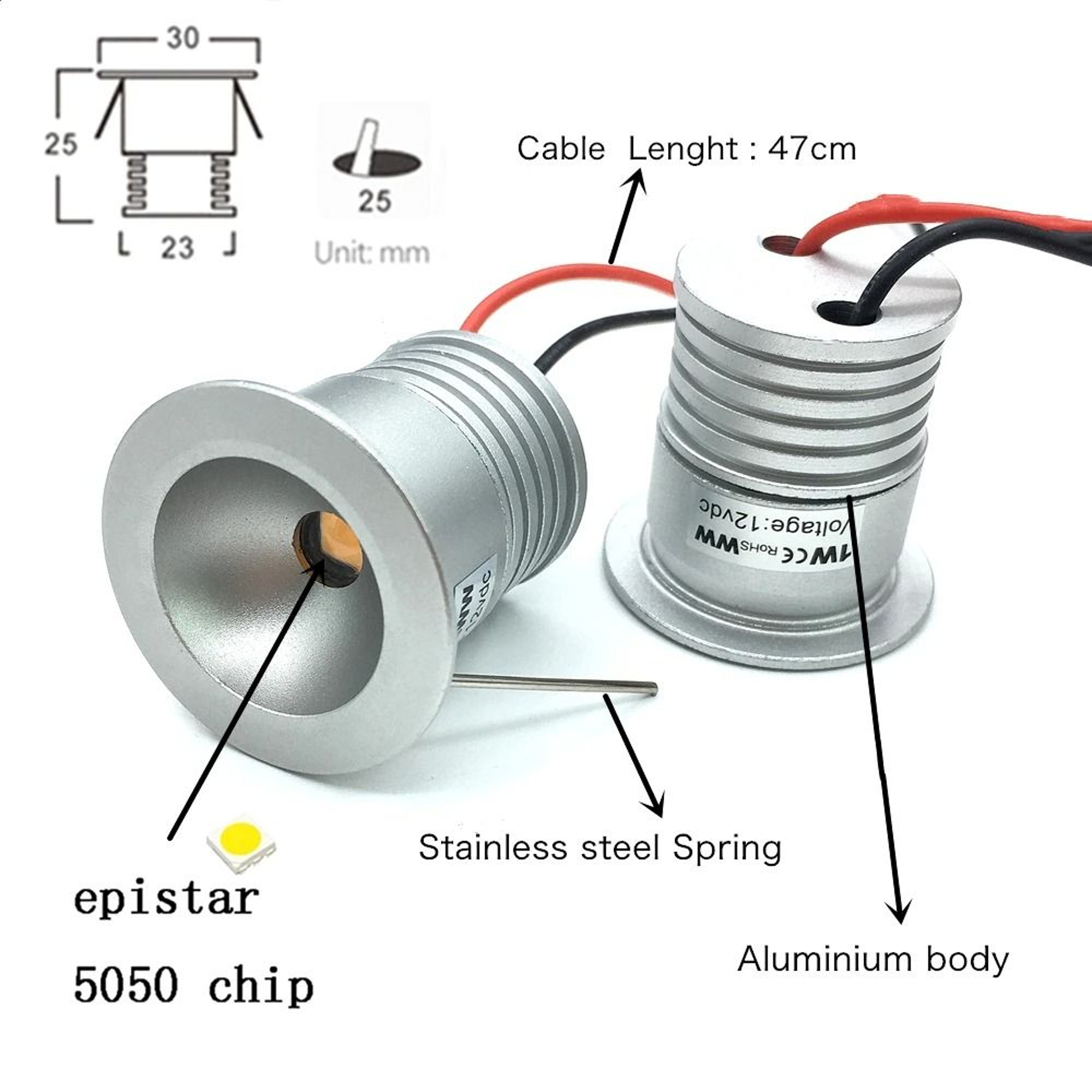 1W 12V Mini LED Spotlight 098 In Recessed Ceiling Downlight Indoor Corridor Lighting 3