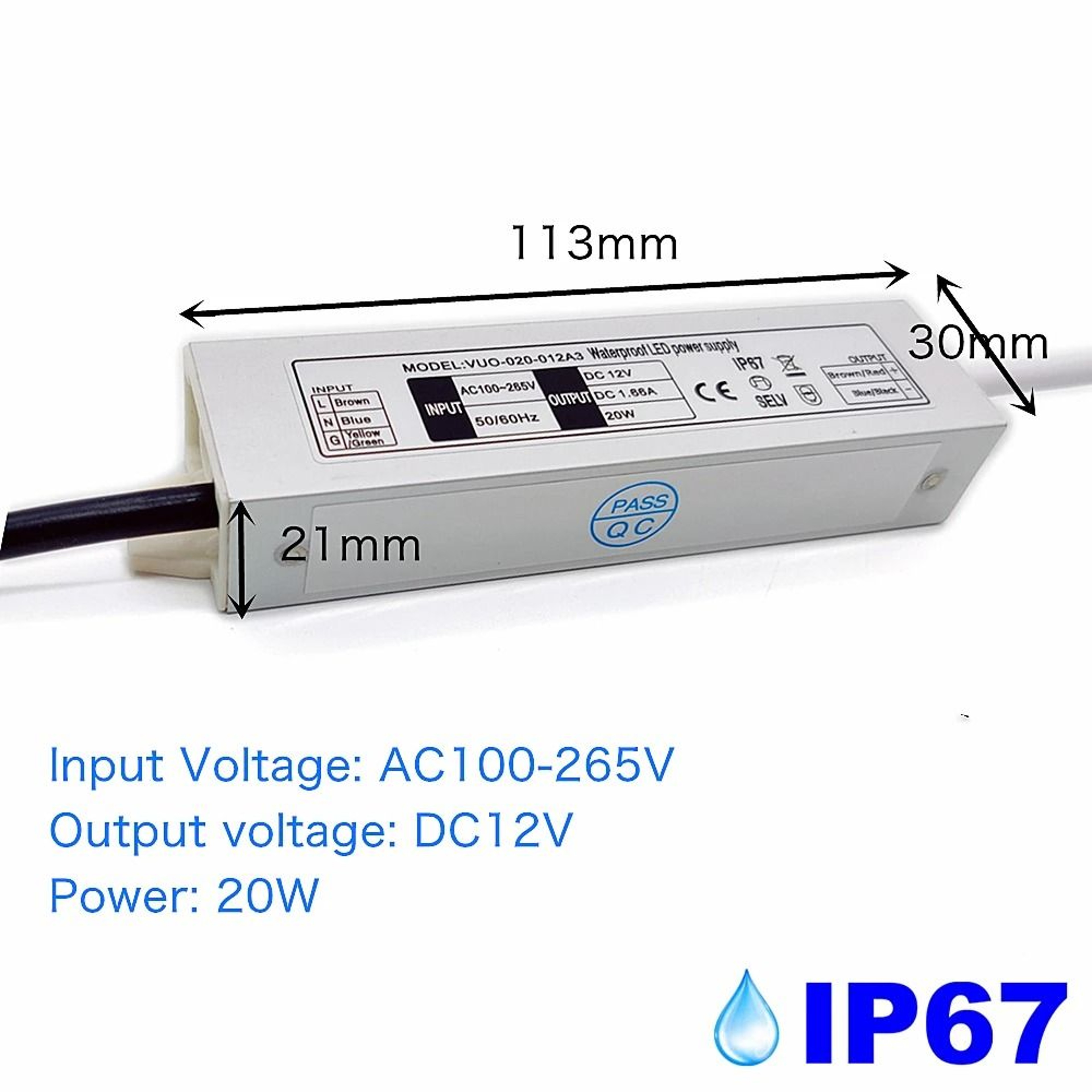 IP67 Waterproof LED Driver 12V Power Supply AC100 To 265V Transformer 3