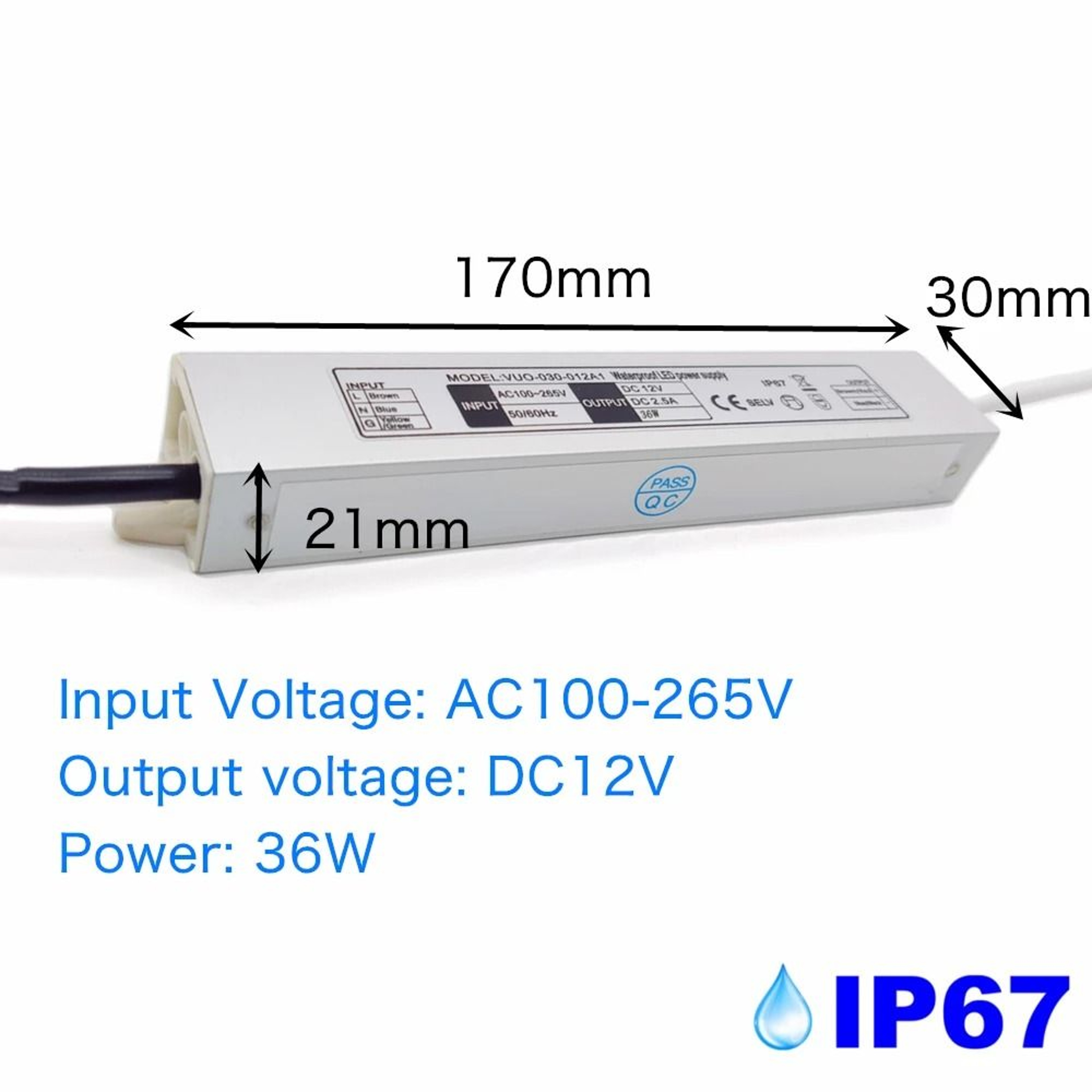 IP67 Waterproof LED Driver 12V Power Supply AC100 To 265V Transformer 8