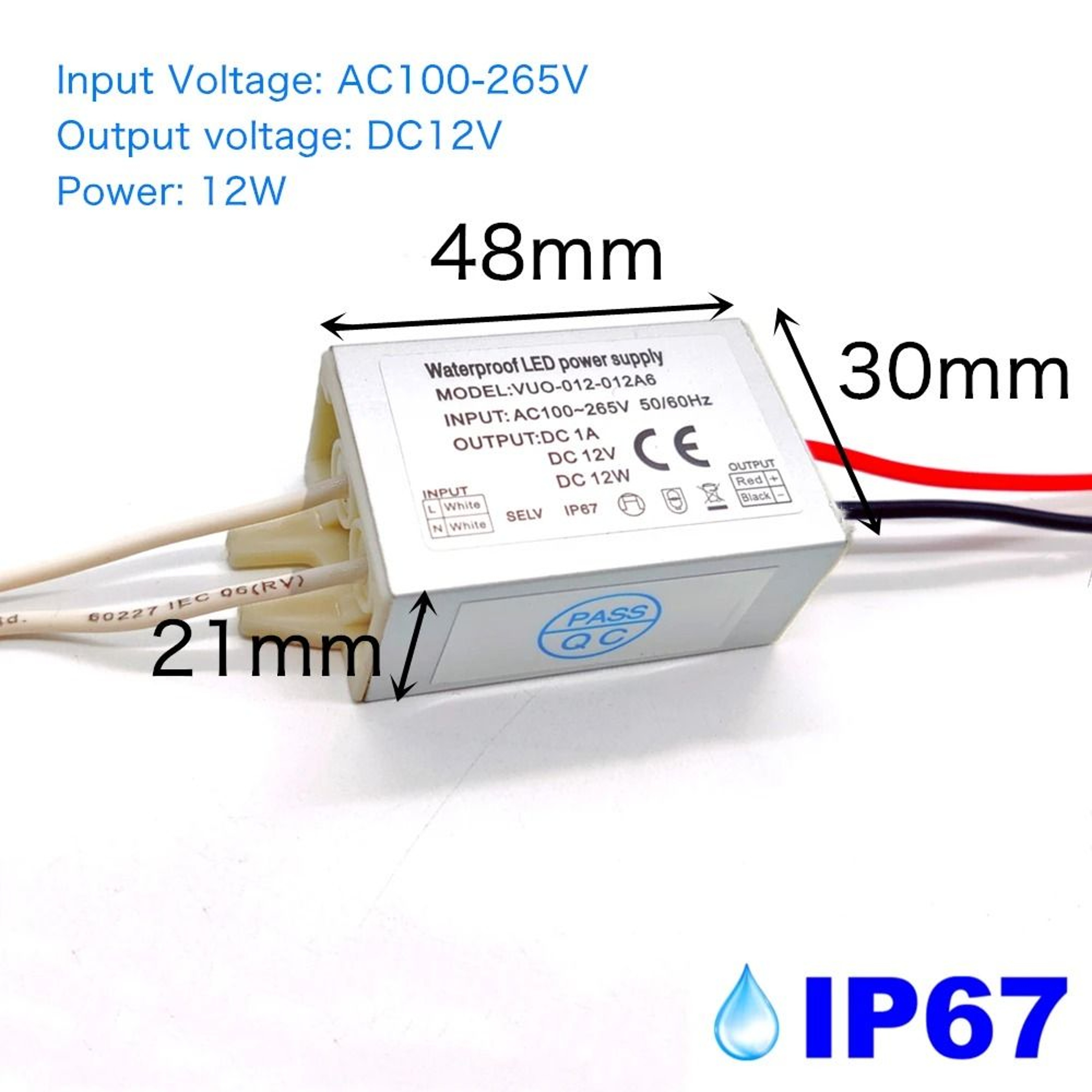 IP67 Waterproof LED Driver 12V Power Supply AC100 To 265V Transformer 7