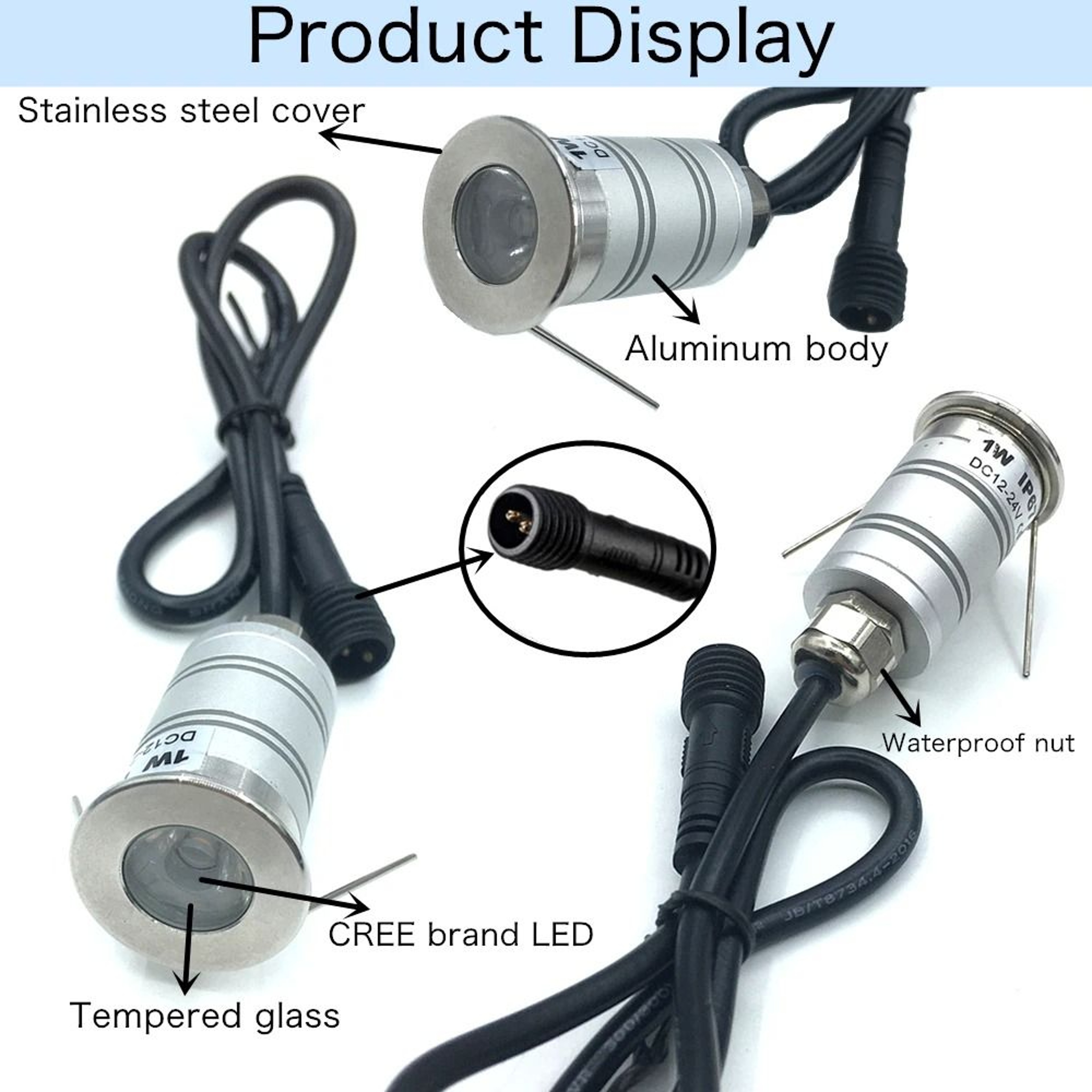 Outdoor 1W LED Underground Spotlight 12V 24V Narrow Beam Ground Path Lamp 3