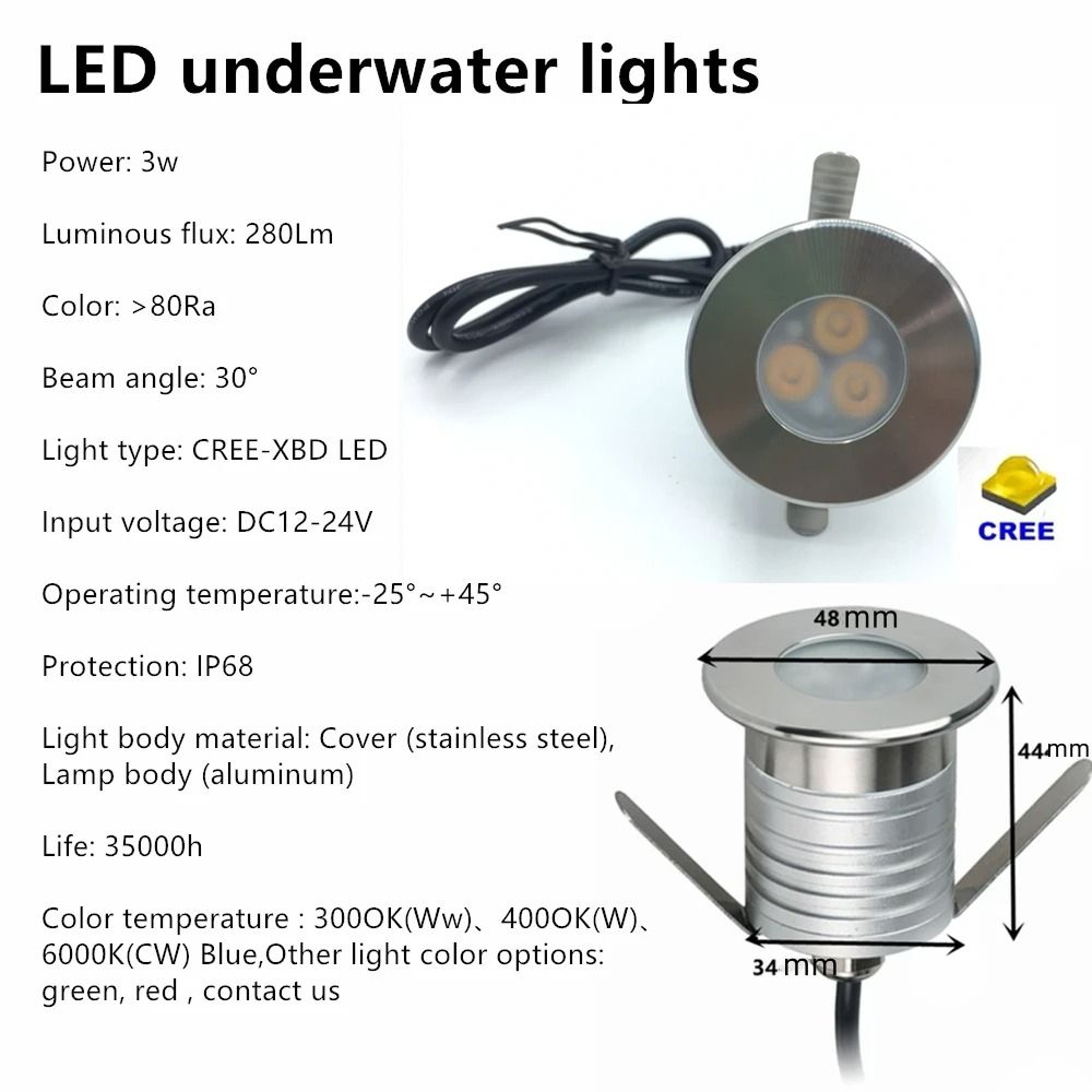 IP68 Waterproof 3W LED Underwater Light 12V Swimming Pool Fountain Pond Spot Lamp 2