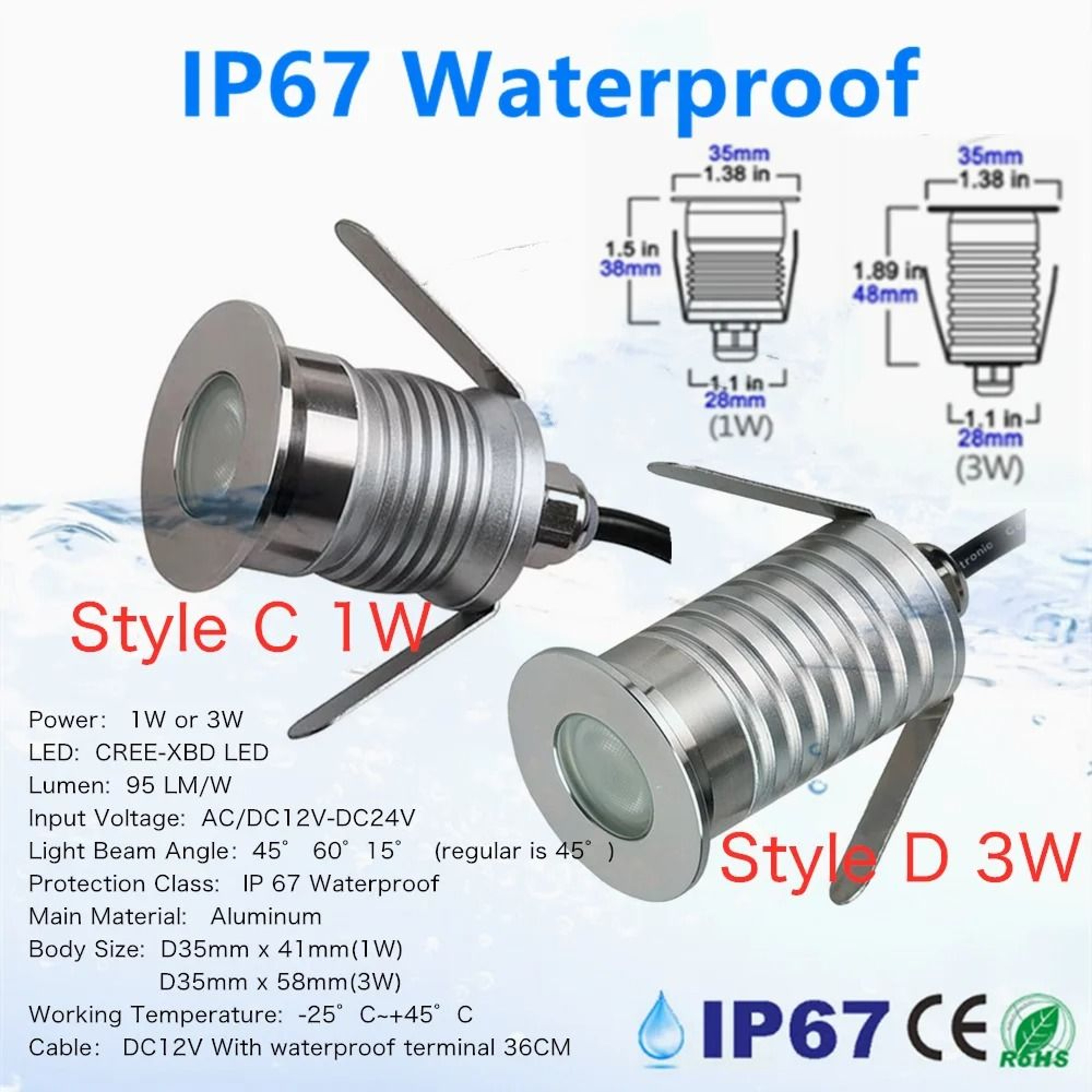 Outdoor 1W 3W Recessed LED Underground Light IP67 Waterproof 12V Landscape Pathway Lamp 4