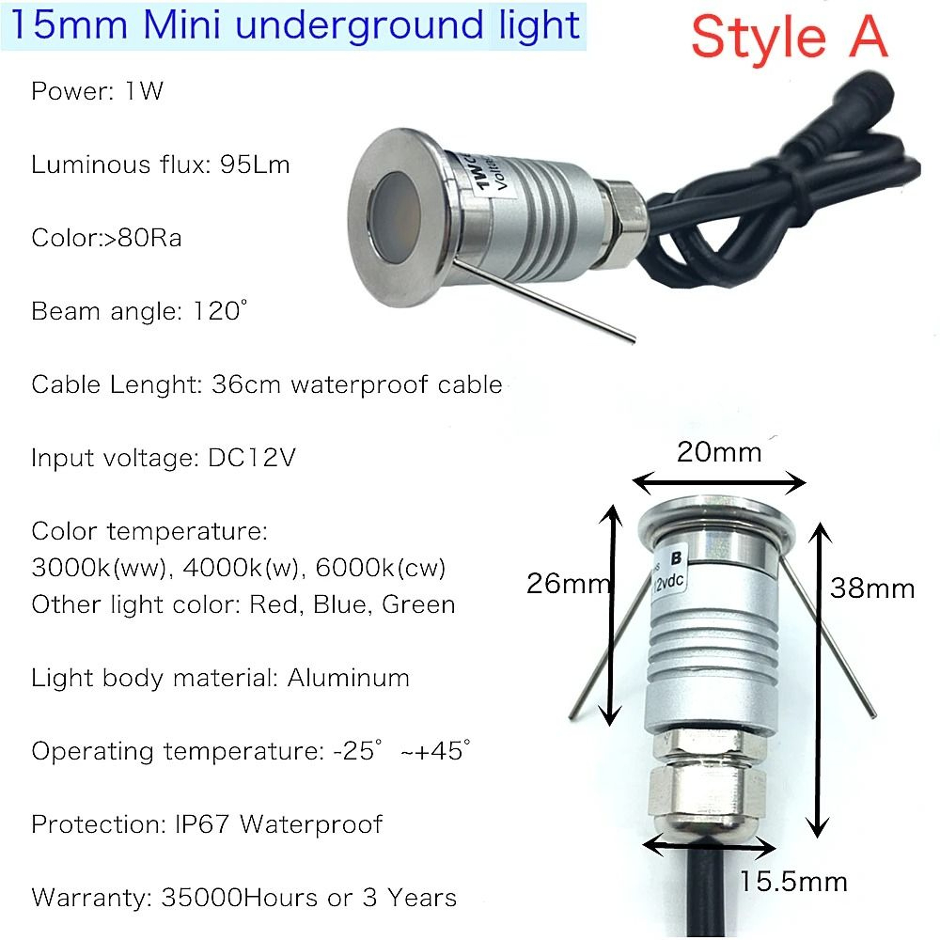 Outdoor 1W 3W Recessed LED Underground Light IP67 Waterproof 12V Landscape Pathway Lamp 2