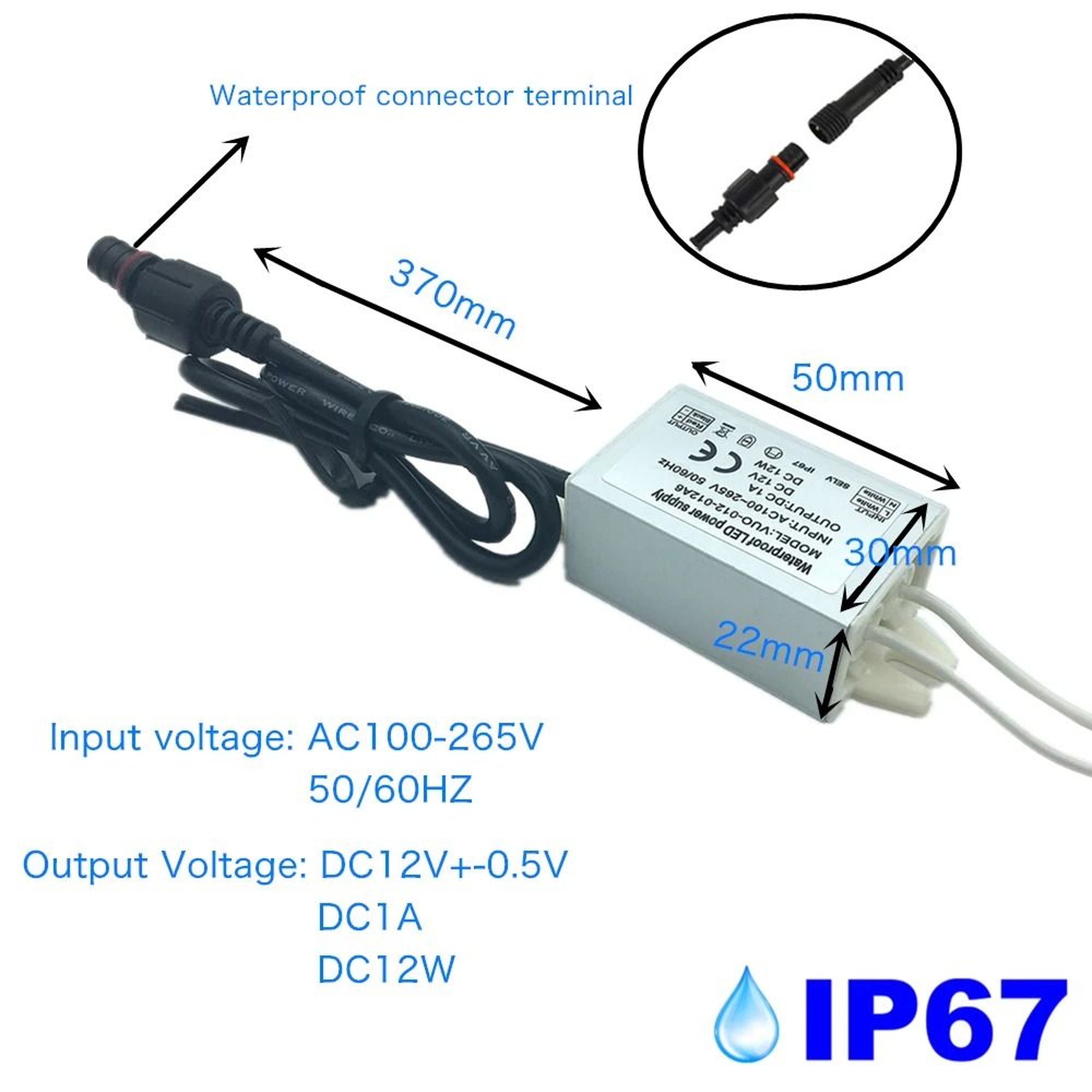 Outdoor Indoor LED Driver 12W 20W Power Supply Adapter Unit AC100 To 265V IP67 Waterproof Transform 2