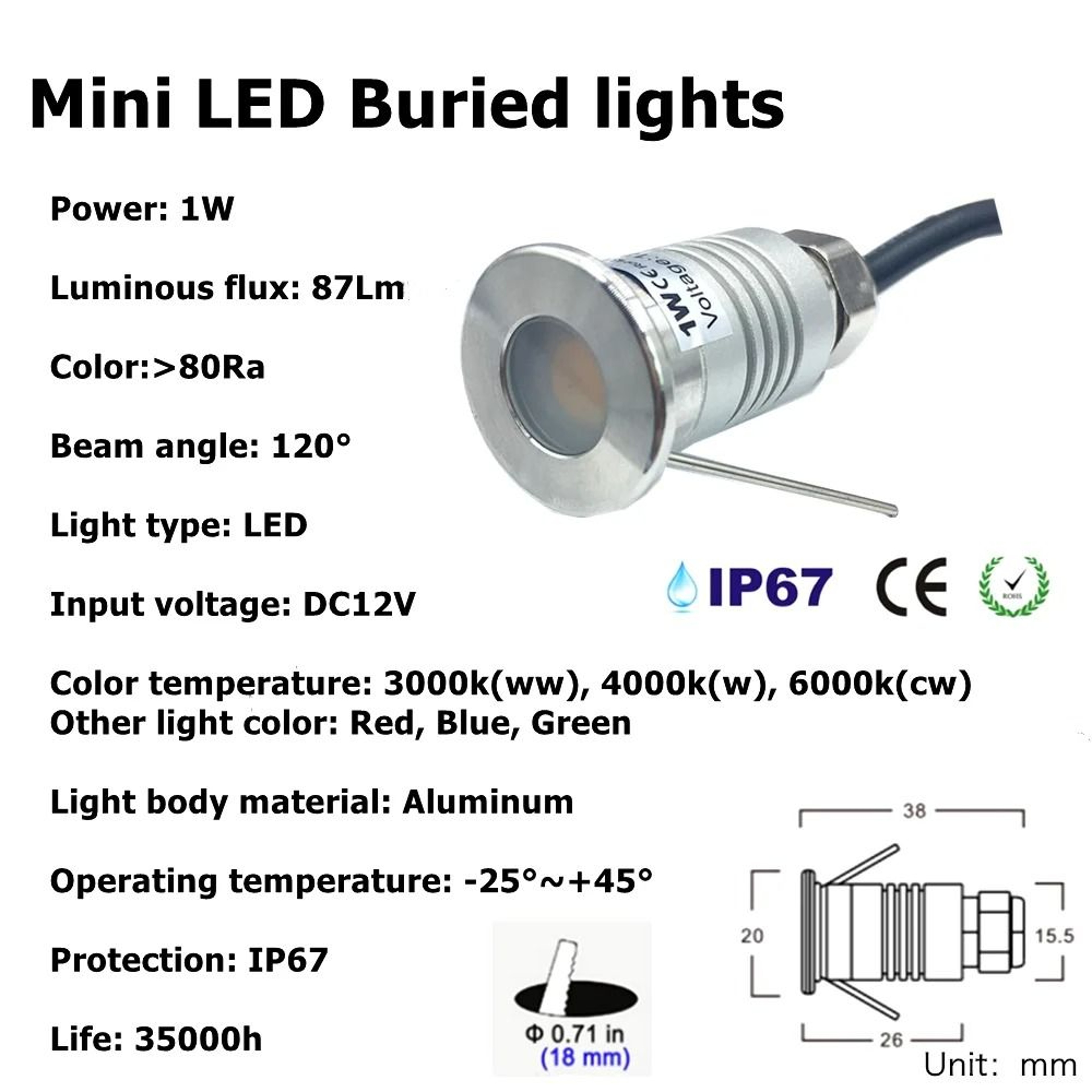 IP67 Waterproof 1W Mini LED Underground Light 12V Outdoor Garden In Ground Landscape Lamp 2
