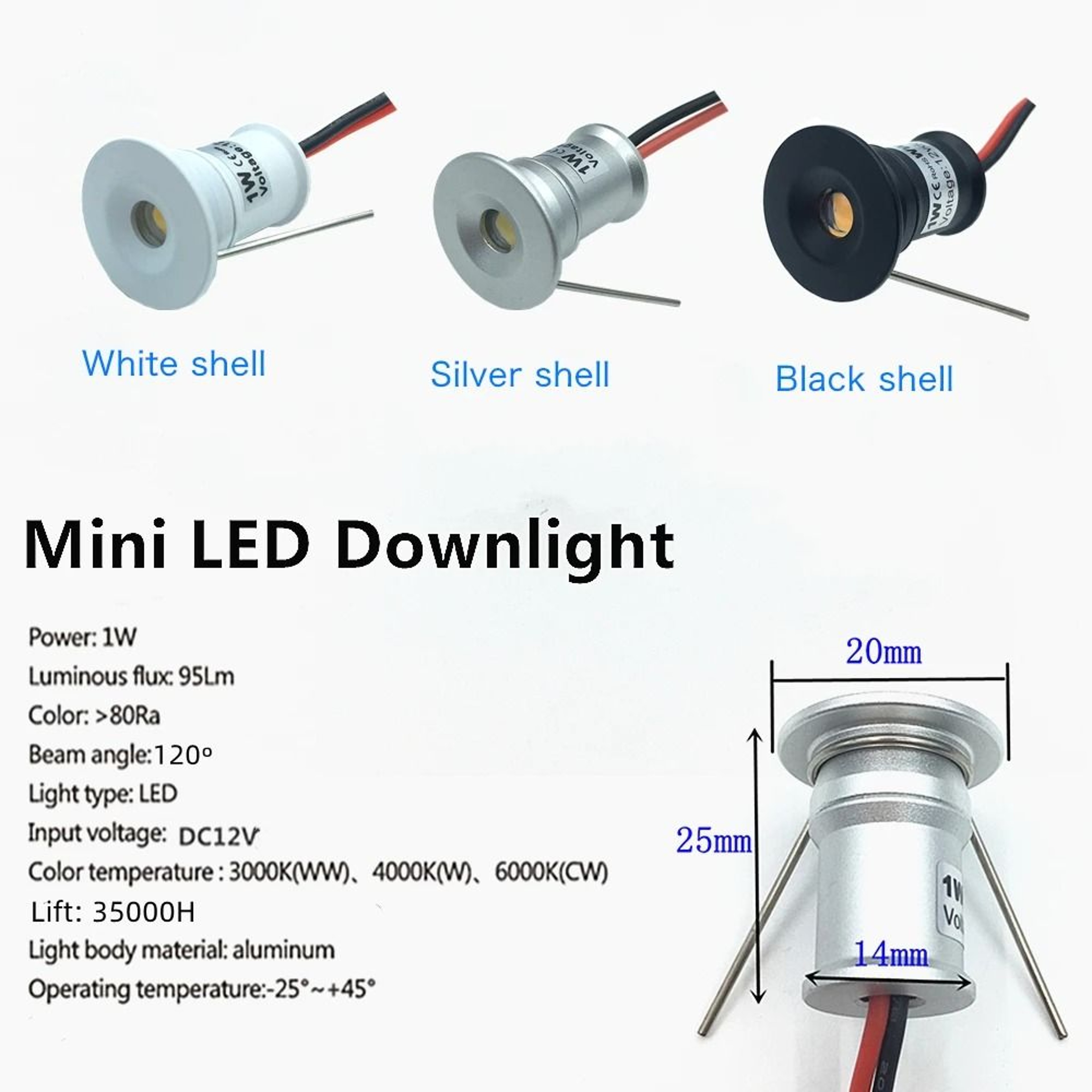 IP65 Waterproof 1W Mini LED Downlight Dimmable 12V Spotlight Indoor Outdoor Cabinet Light 1