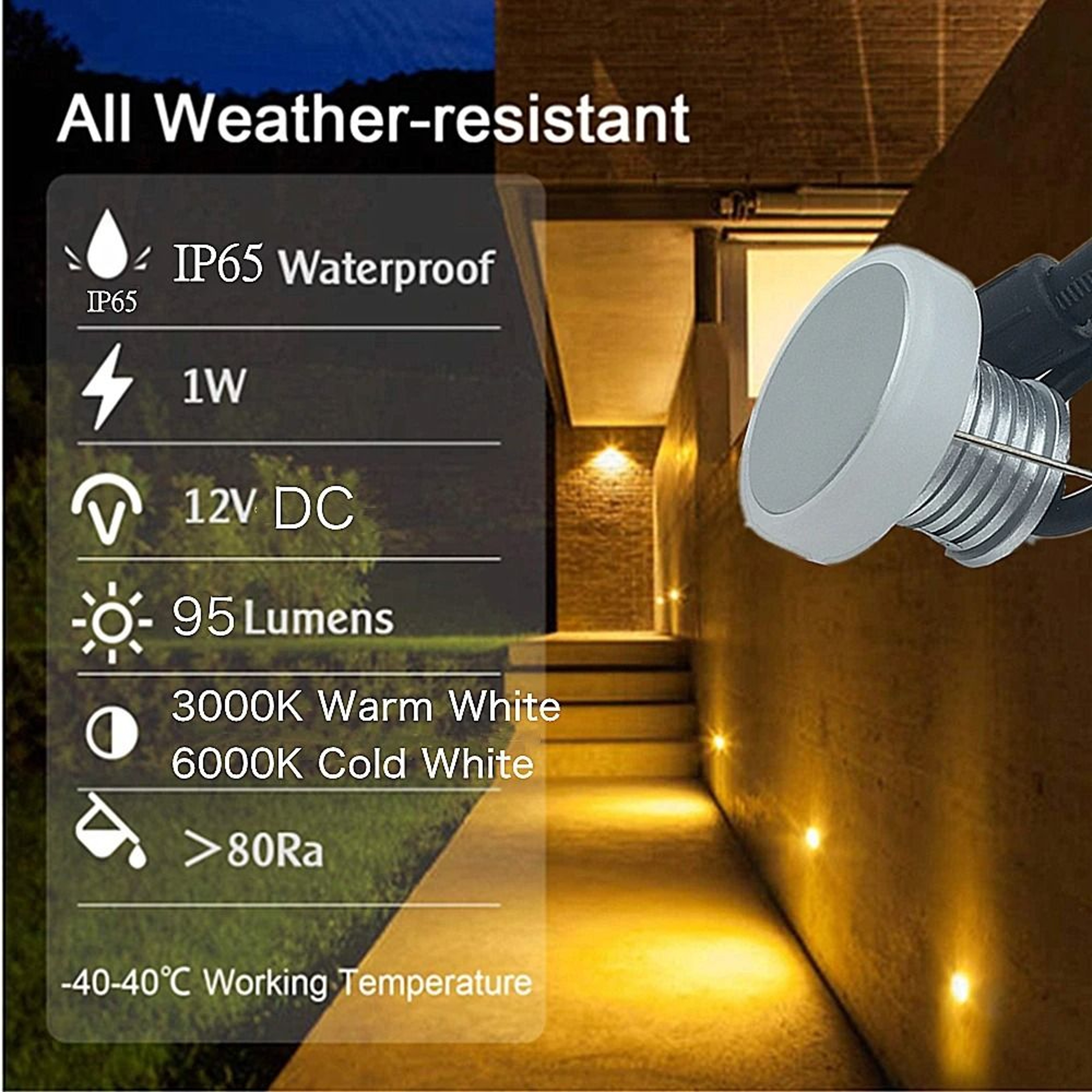 DC12V IP67 Waterproof Wall Lamp 1W Stair LED Light Outdoor Balcony Garden Yard Step Sconce 3