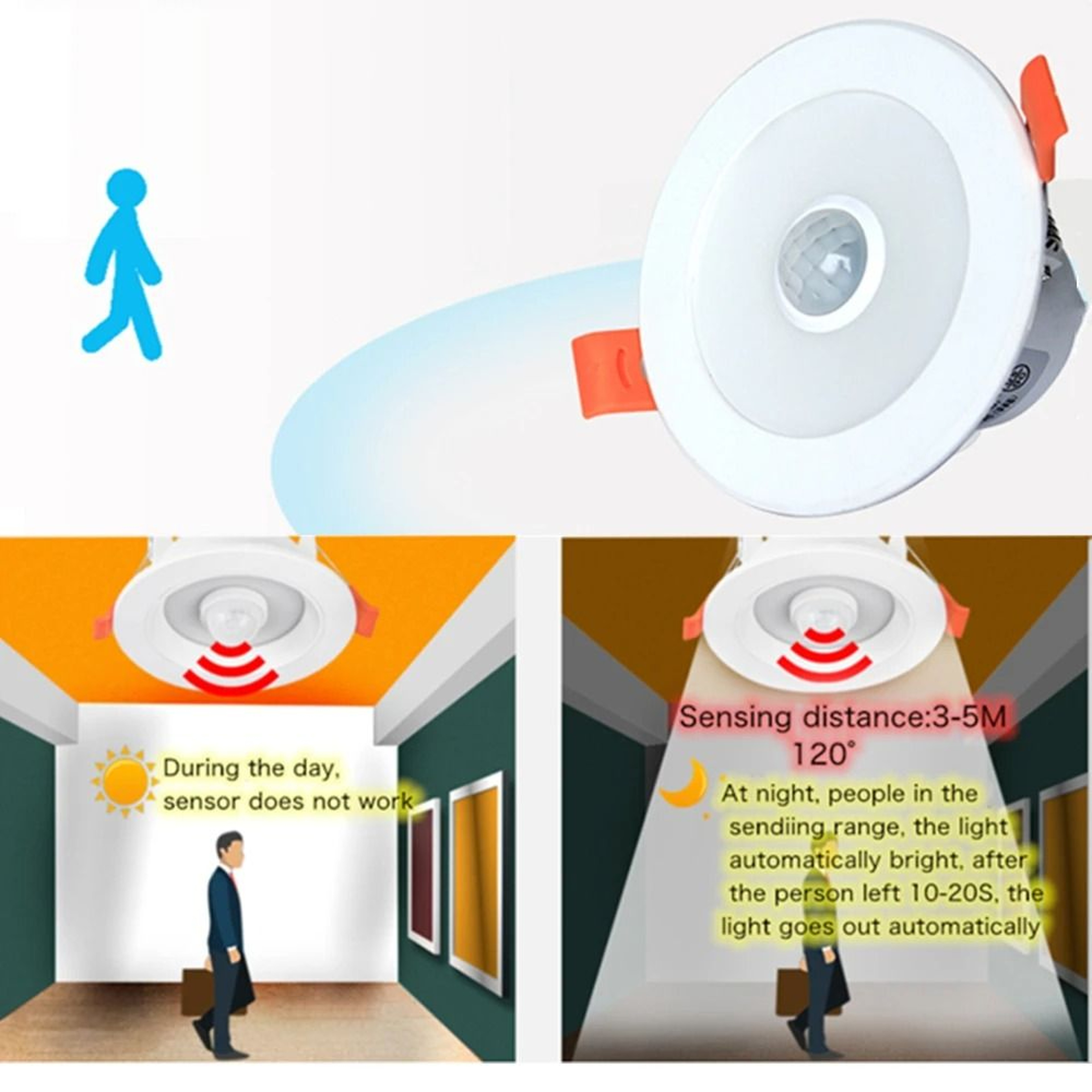 PIR Motion Sensor LED Downlight Recessed Ceiling Spot Lamp 5W 7W 9W AC220V Stair Walkway Light 1