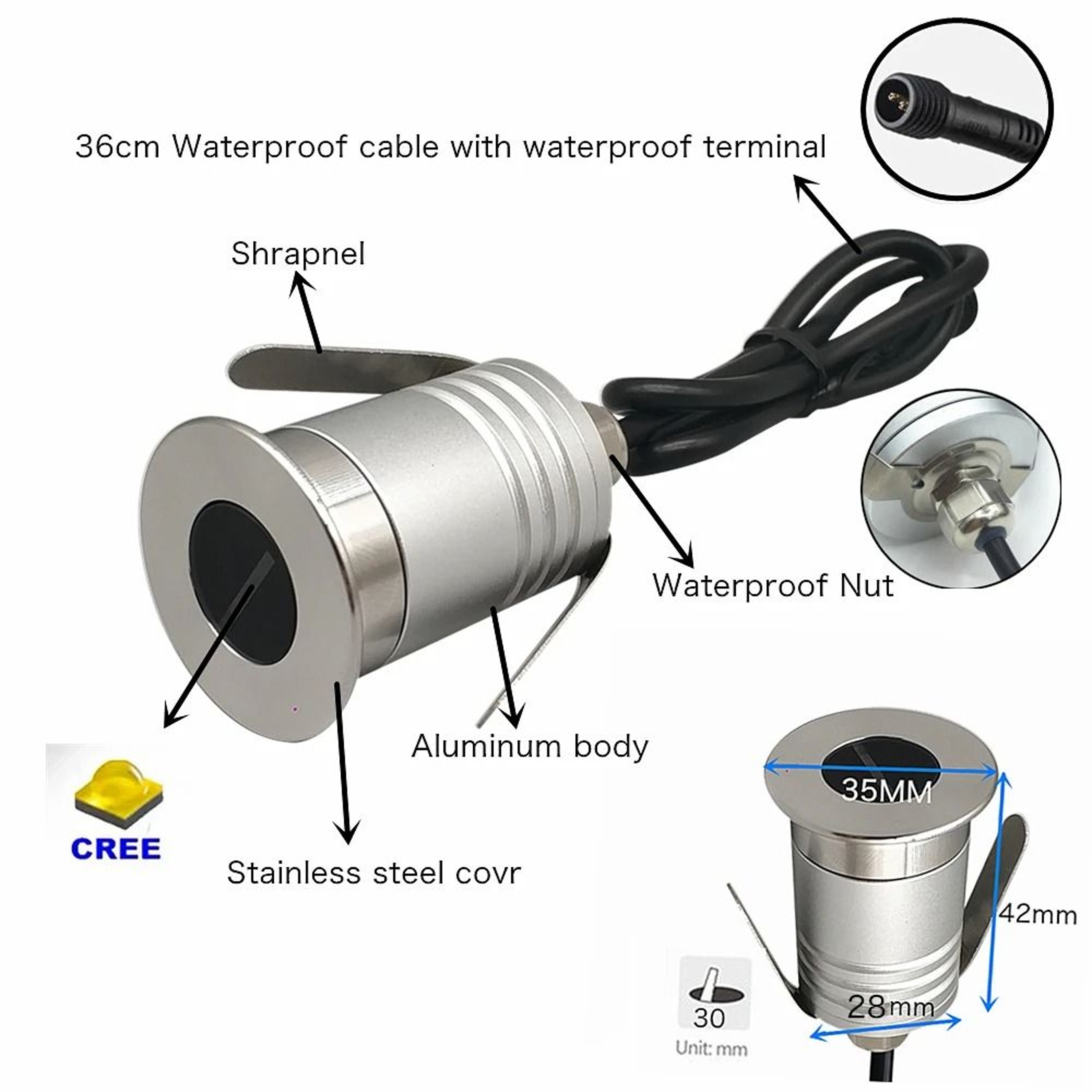 Outdoor 1W LED Underground Spotlight IP67 Waterproof Floor Spot Lamp 12V Landscape Garden Light 4