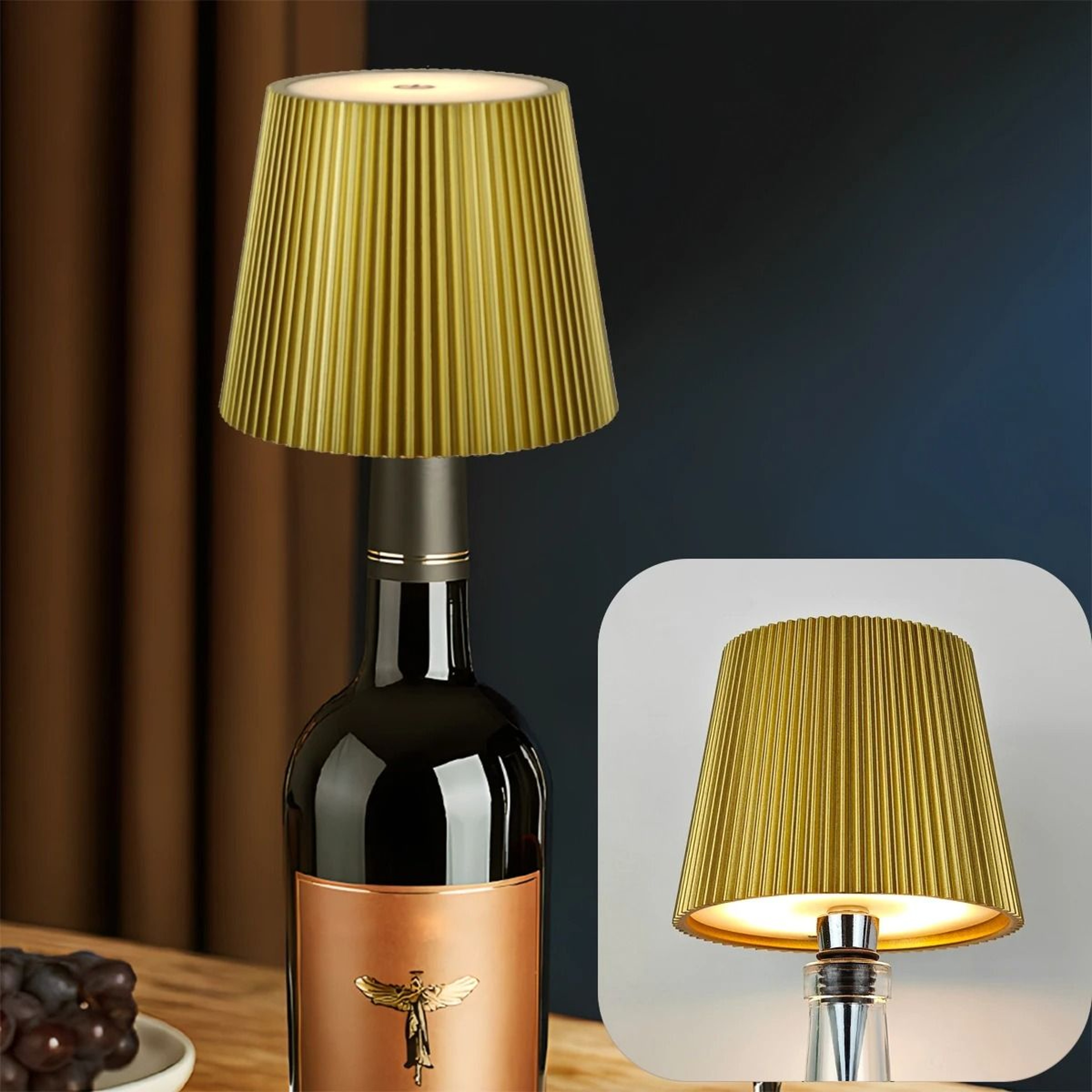 Wireless Wine Bottle Lamp Head Portable Touch LED Light 3 Color Modes Dimmable USB Rechargeable 7