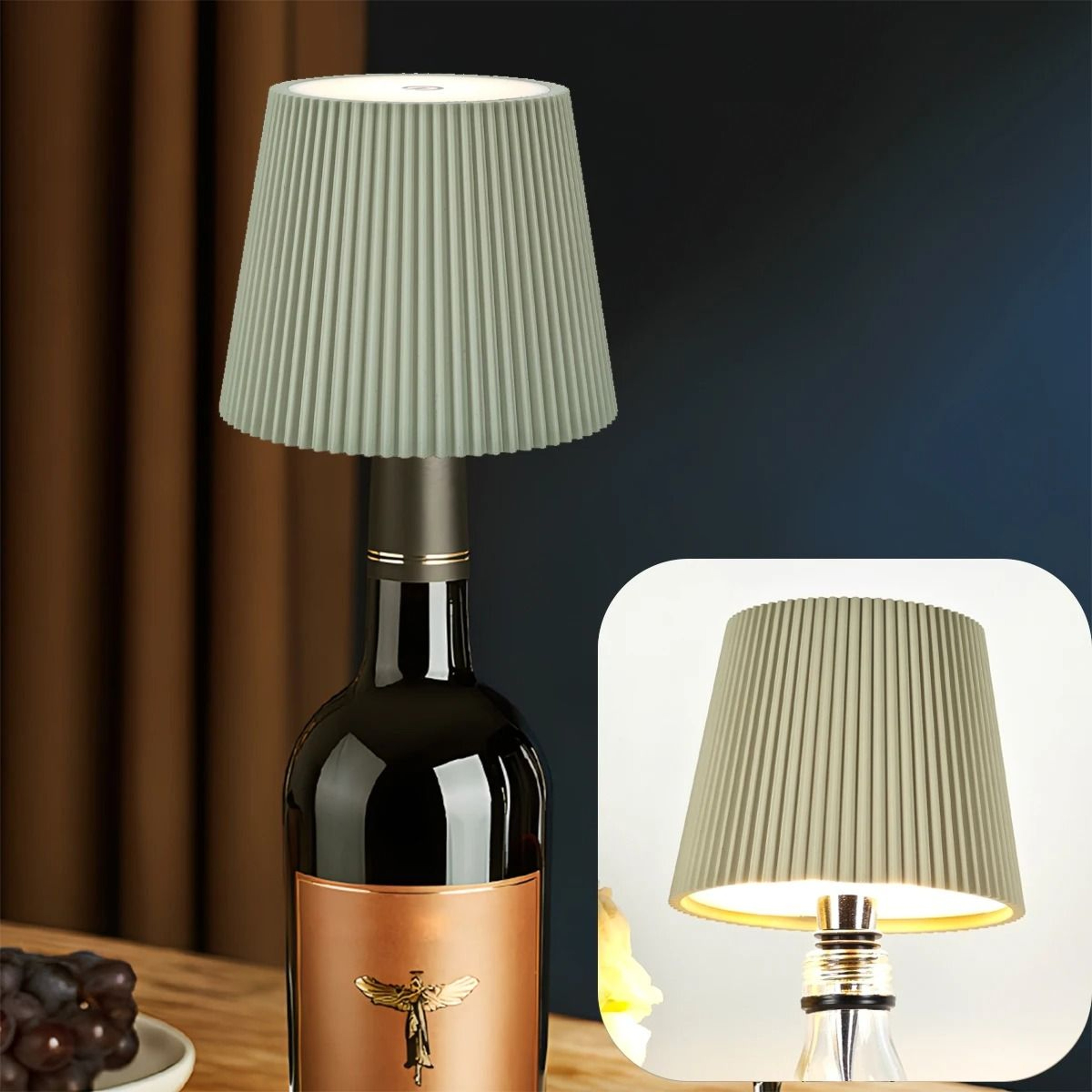 Wireless Wine Bottle Lamp Head Portable Touch LED Light 3 Color Modes Dimmable USB Rechargeable 12