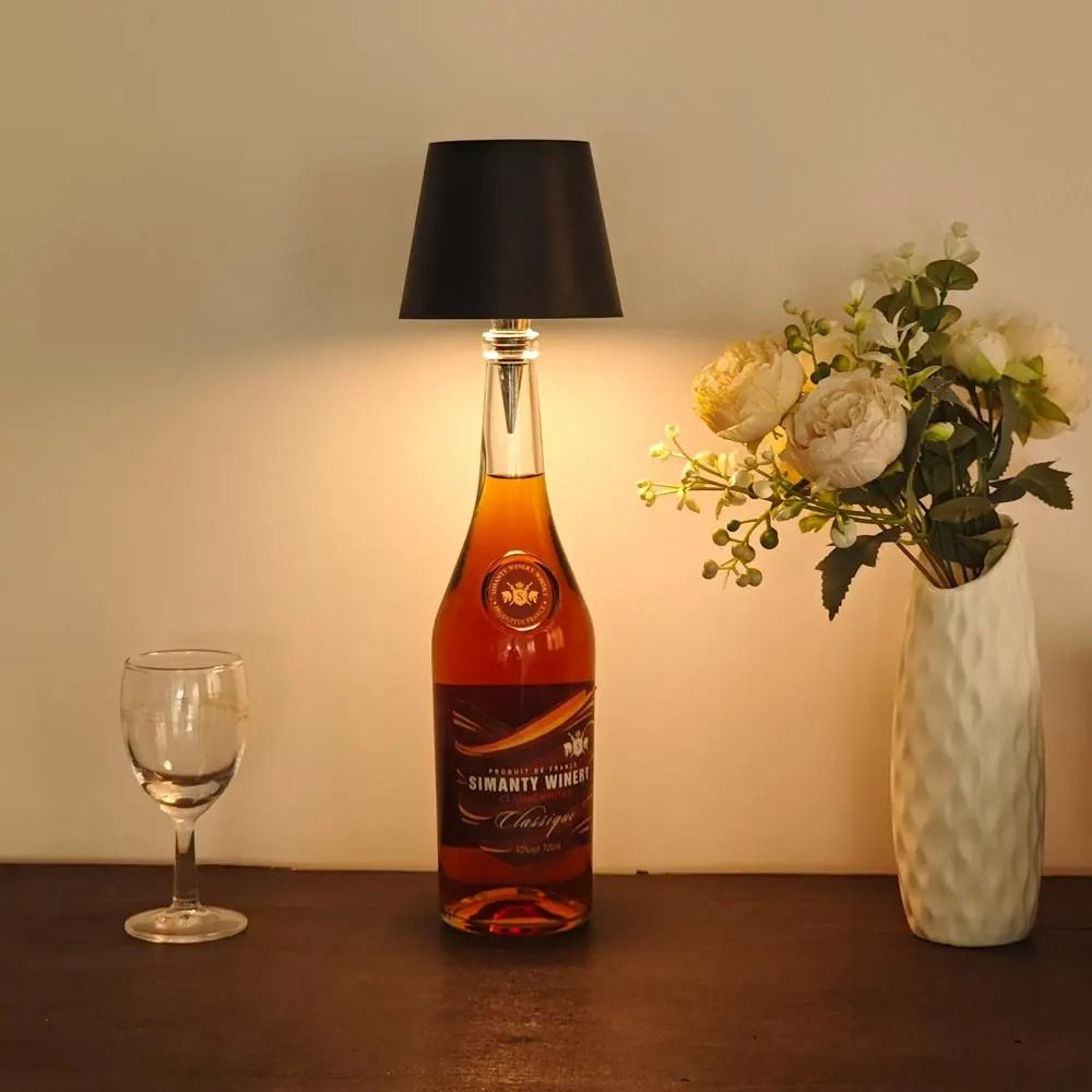 LED Wine Bottle Table Lamp Wireless 3 Color Infinitely Dimmable USB Rechargeable Top Touch Control 1