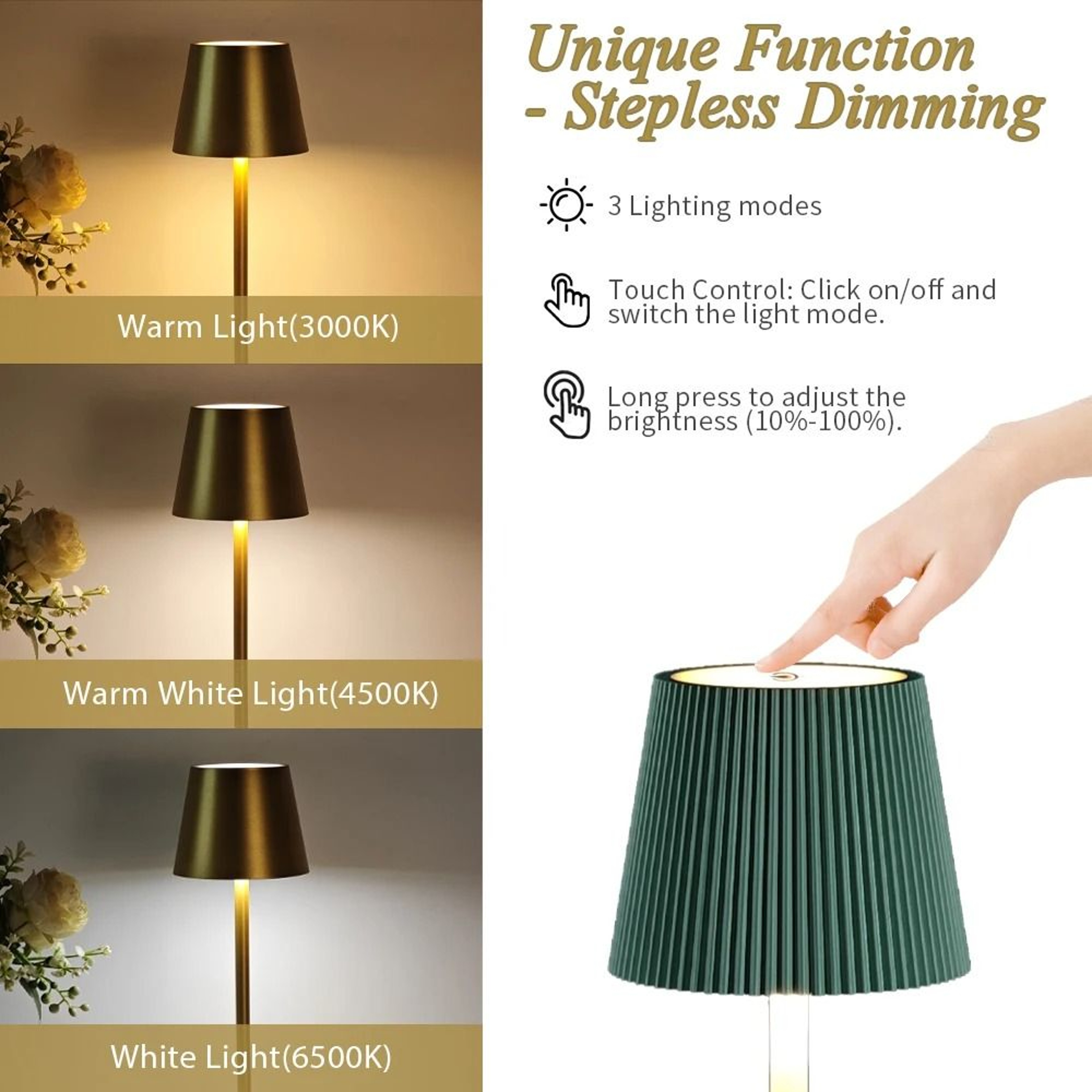 Wireless Table Lamp Rechargeable LED Reading Light Touch Stepless Dimming Bedside Lamp Hotel Bar 4