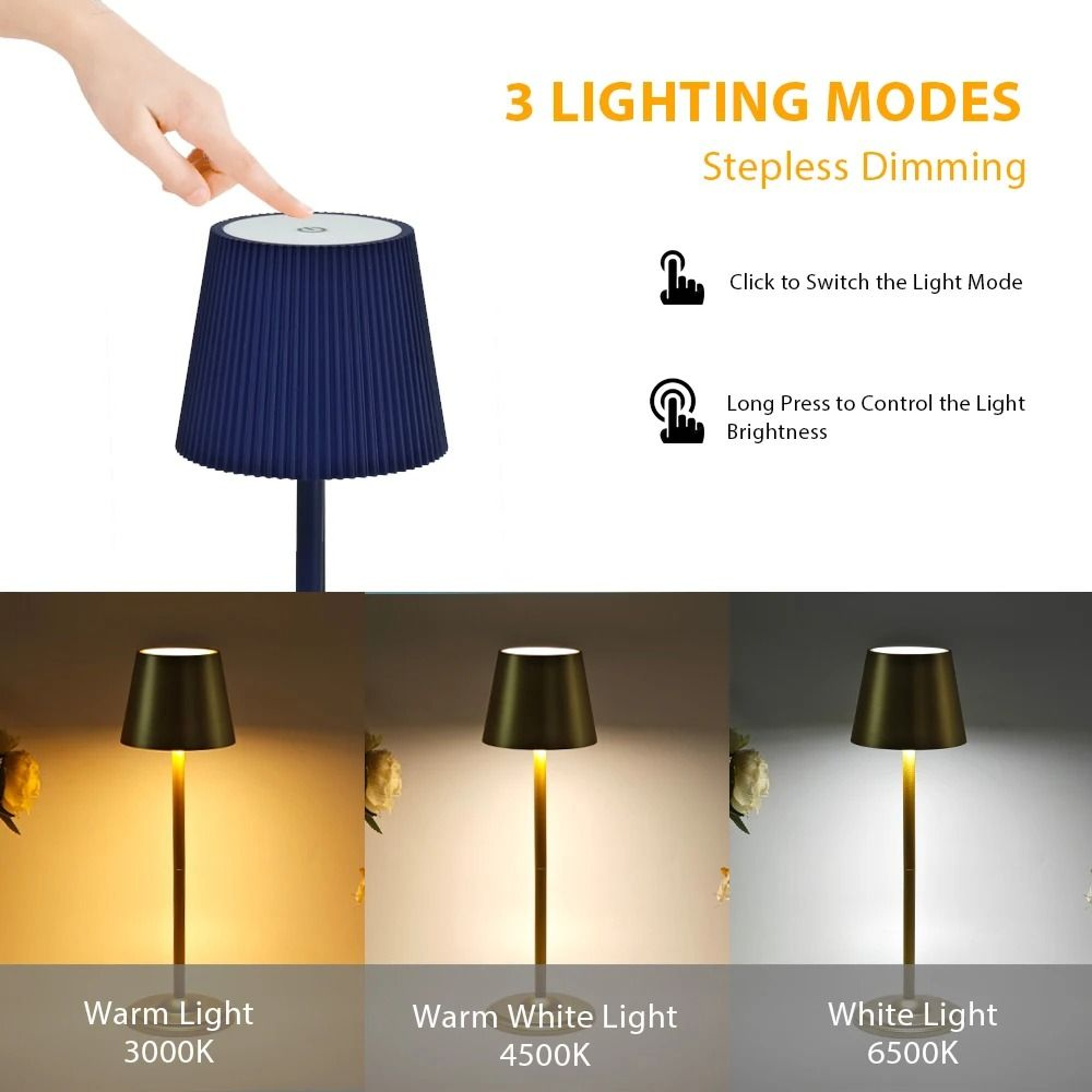 Creative Office Restaurant Bar Table Rechargeable Touch LED Desk Lamp USB Charging Cordless Light 5