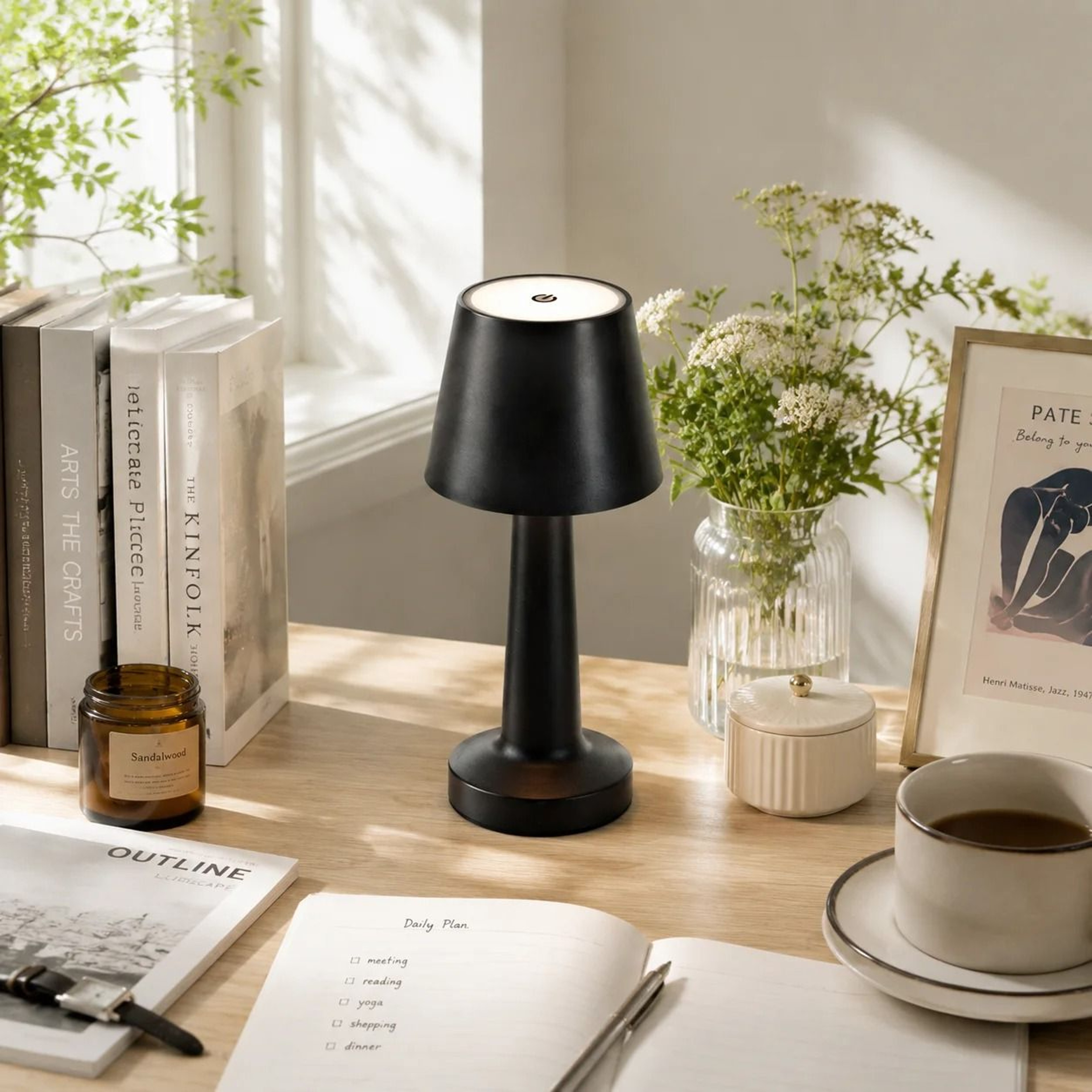 LED Mushroom Table Lamp Wireless Rechargeable Touch Control Dimmable Bedside Night Light Minimalist 7
