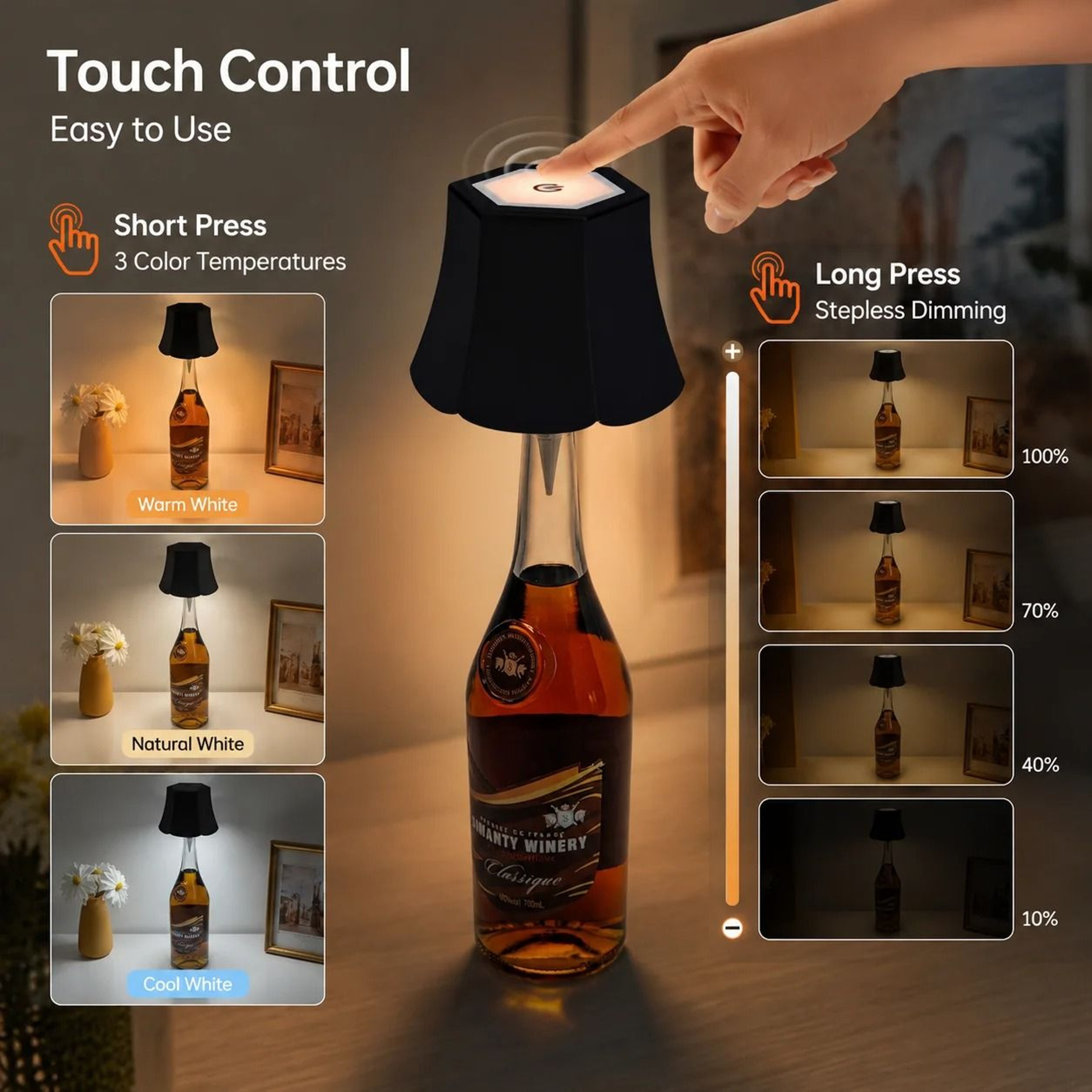 Bottle Lamp Touch Control Warm Ambient Night Lamp USBC Portable Decorative Light Bedroom Bar 1