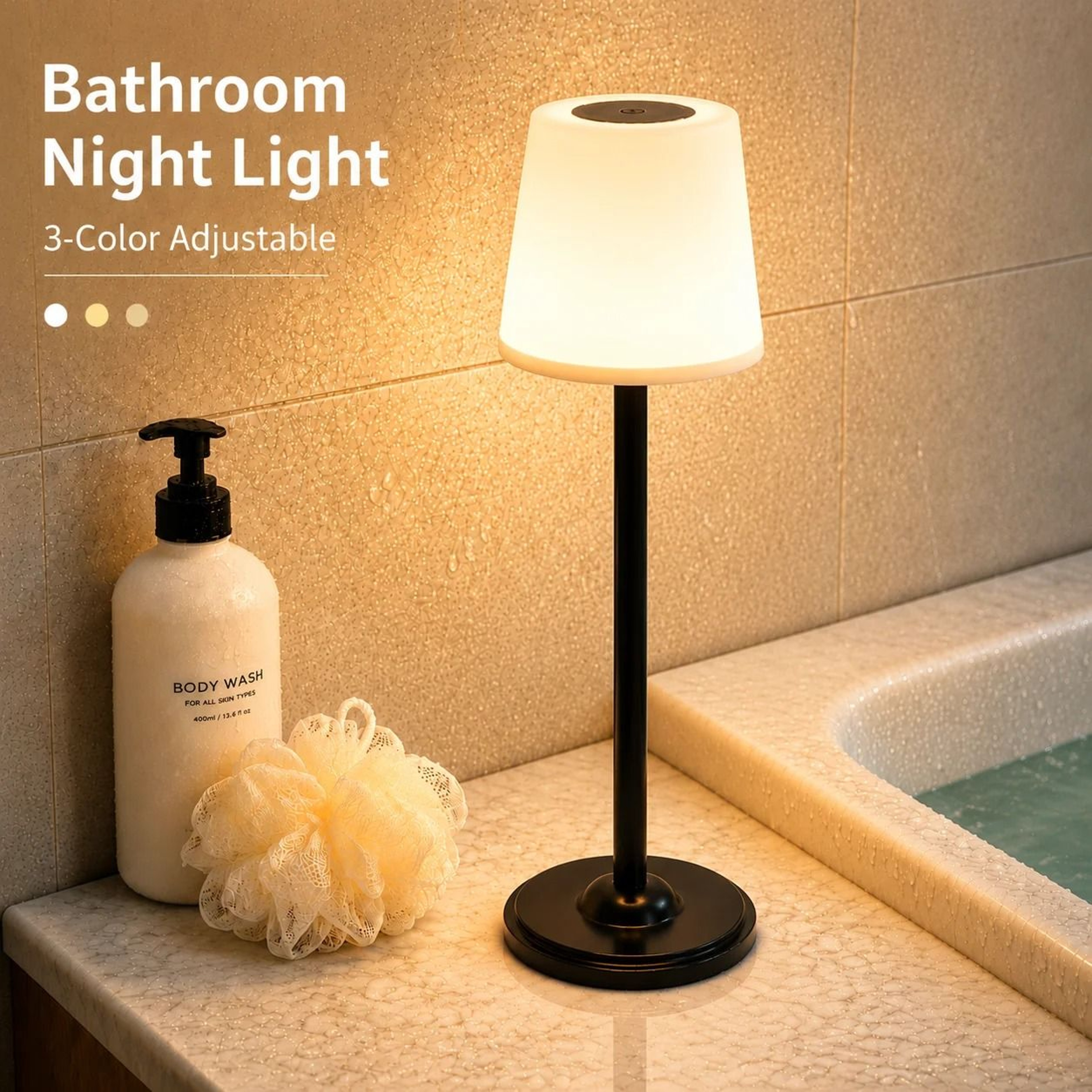 Rechargeable Shower Light 1800mAh Touch Sensor LED Desk Lamp 3 Color Lighting Modes Home Bedroom 0