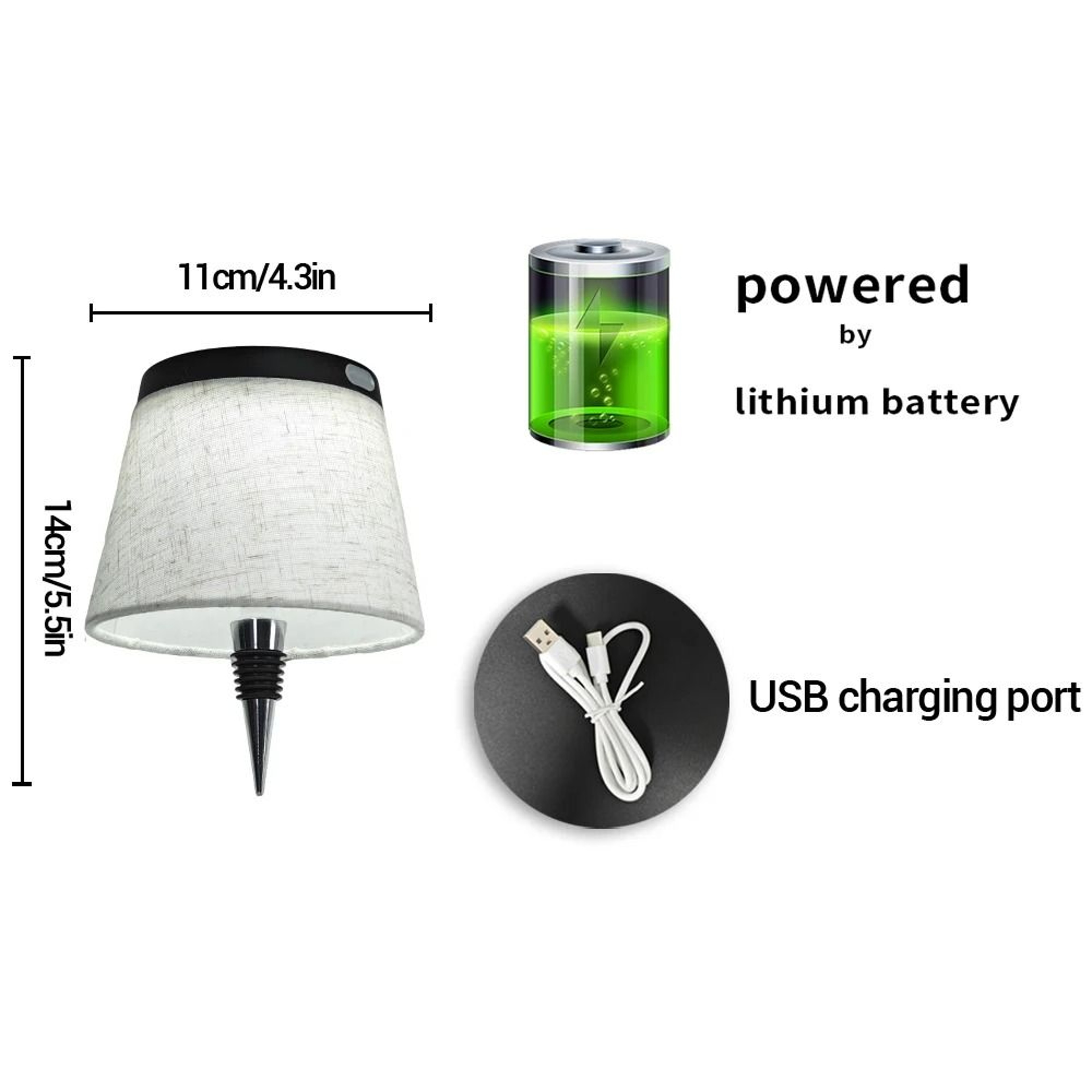 Rechargeable Bottle Table Lamp 3 Color Dimming Touch Control Fabric Shade Lamp Bedroom Living Room  5