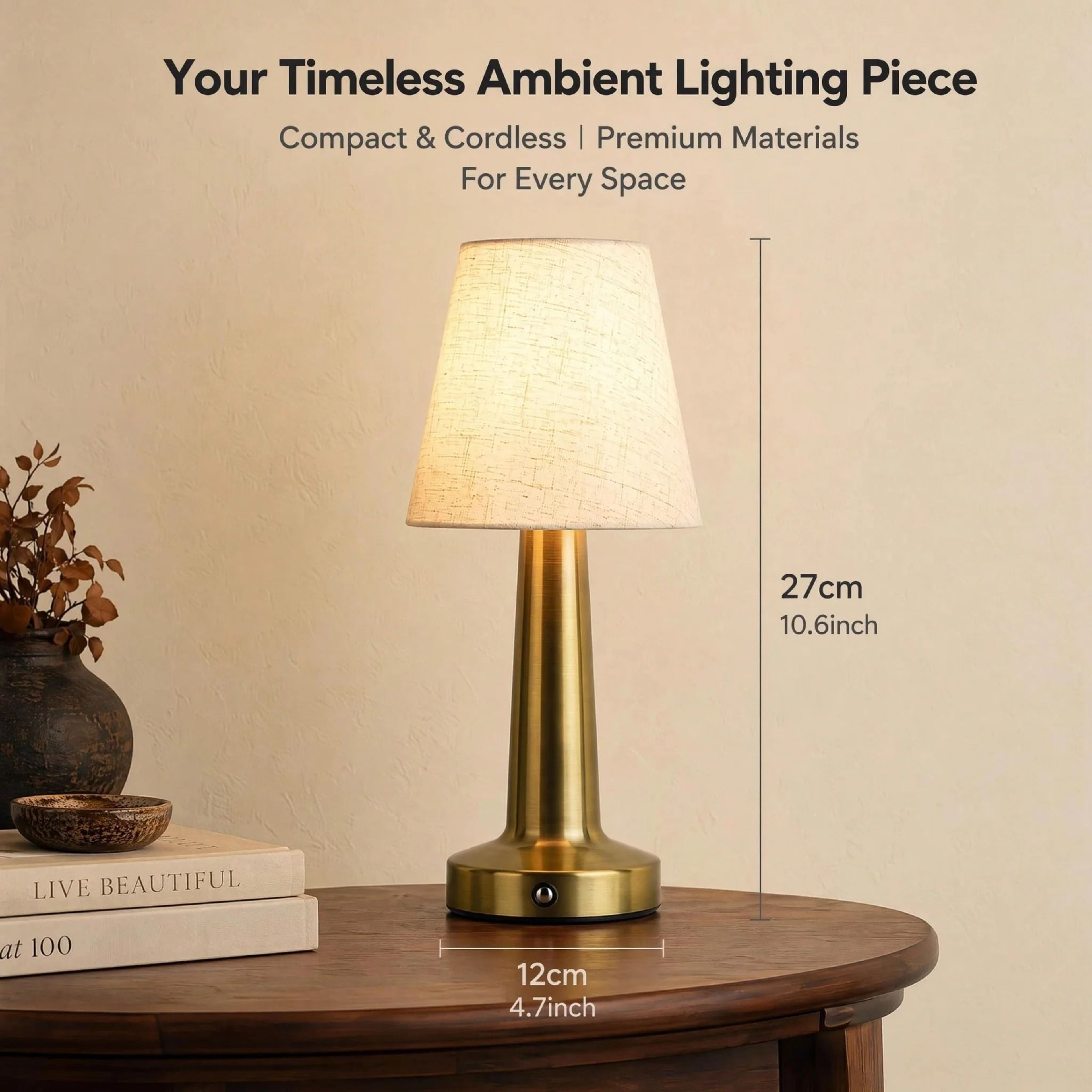 Rechargeable Table Lamp With Fabric Shade Touch Control LED Desk Lamp 3 Color Lighting 1800mAh Bedr 5