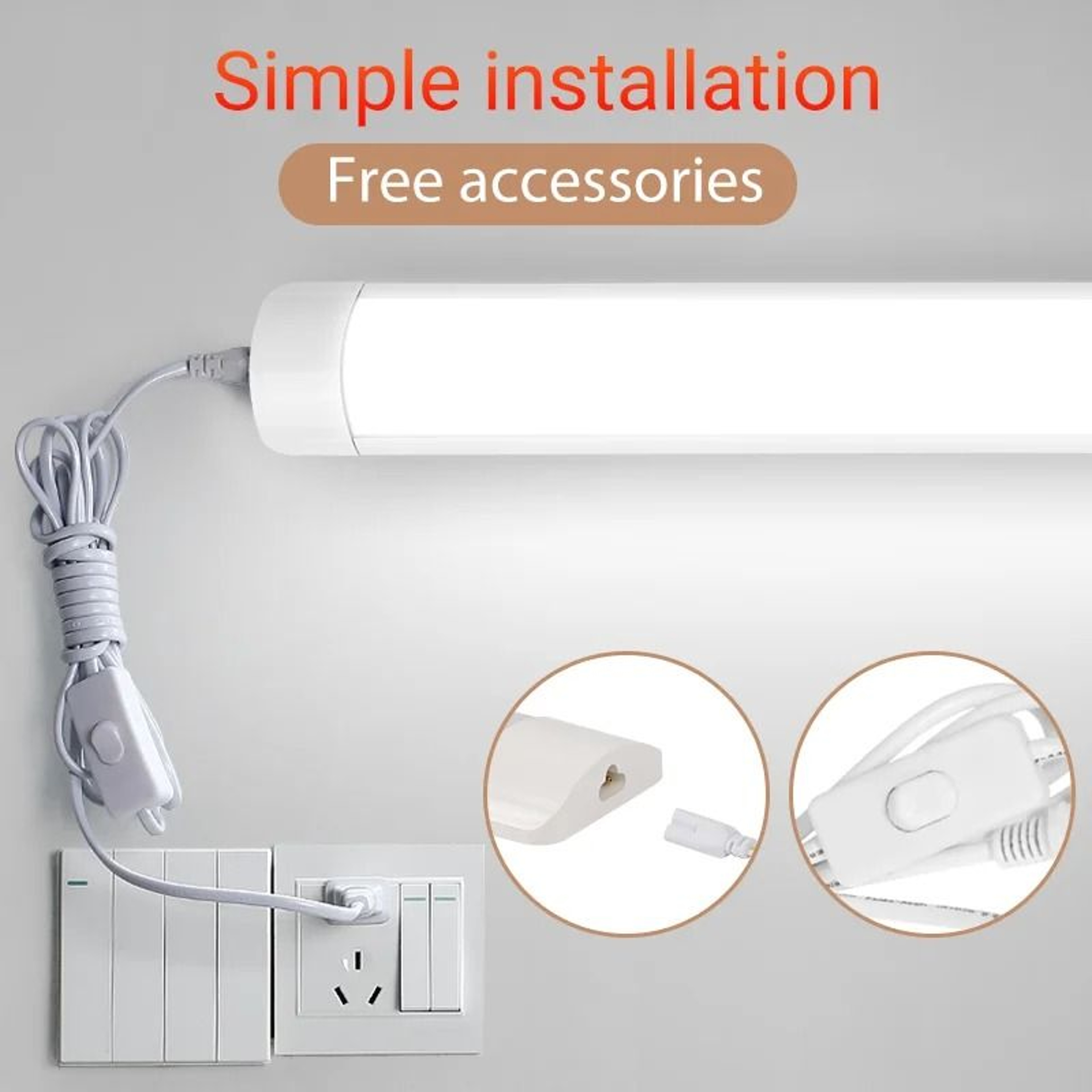 LED Tube Light With Switch Wire 110V 220V 10W 20W Lighting Strip Lamp 30cm 50cm Kitchen Cabinet 5