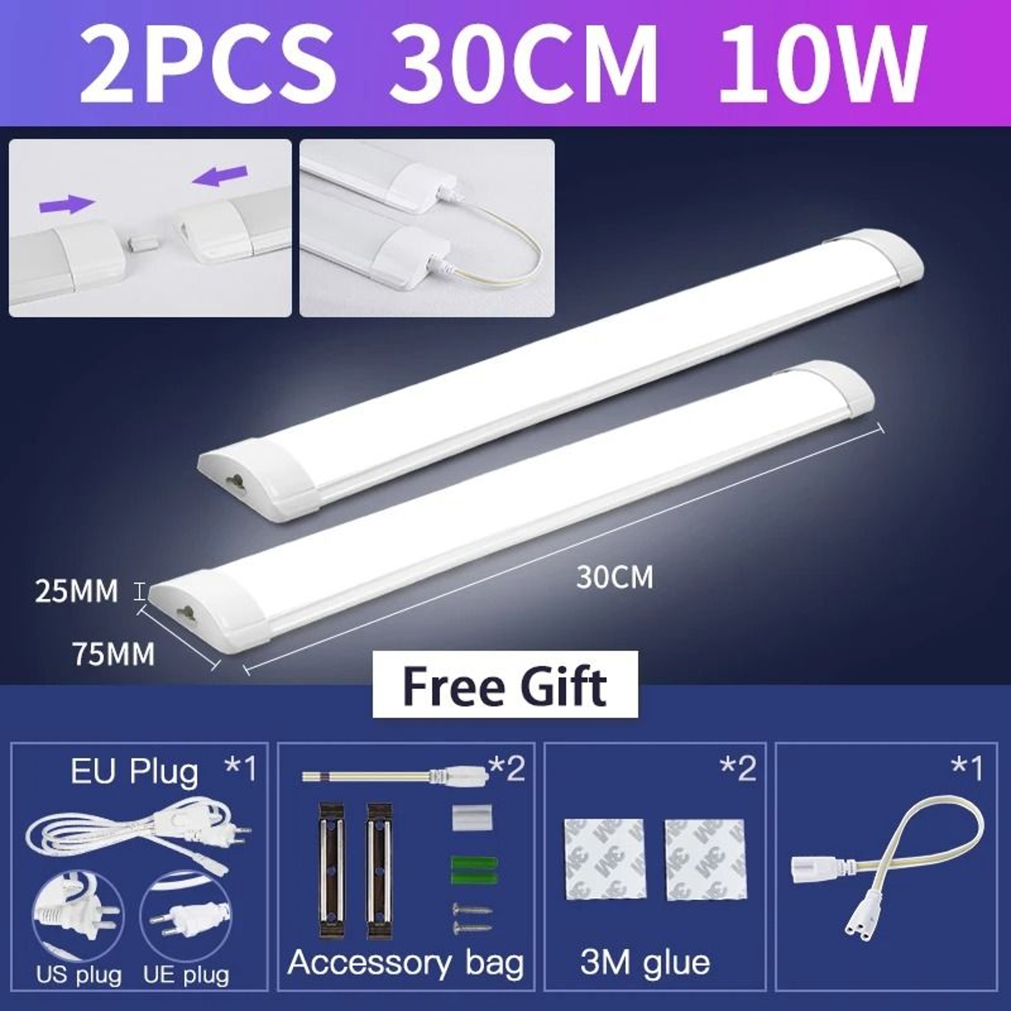 LED Tube Light With Switch Wire 110V 220V 10W 20W Lighting Strip Lamp 30cm 50cm Kitchen Cabinet 10
