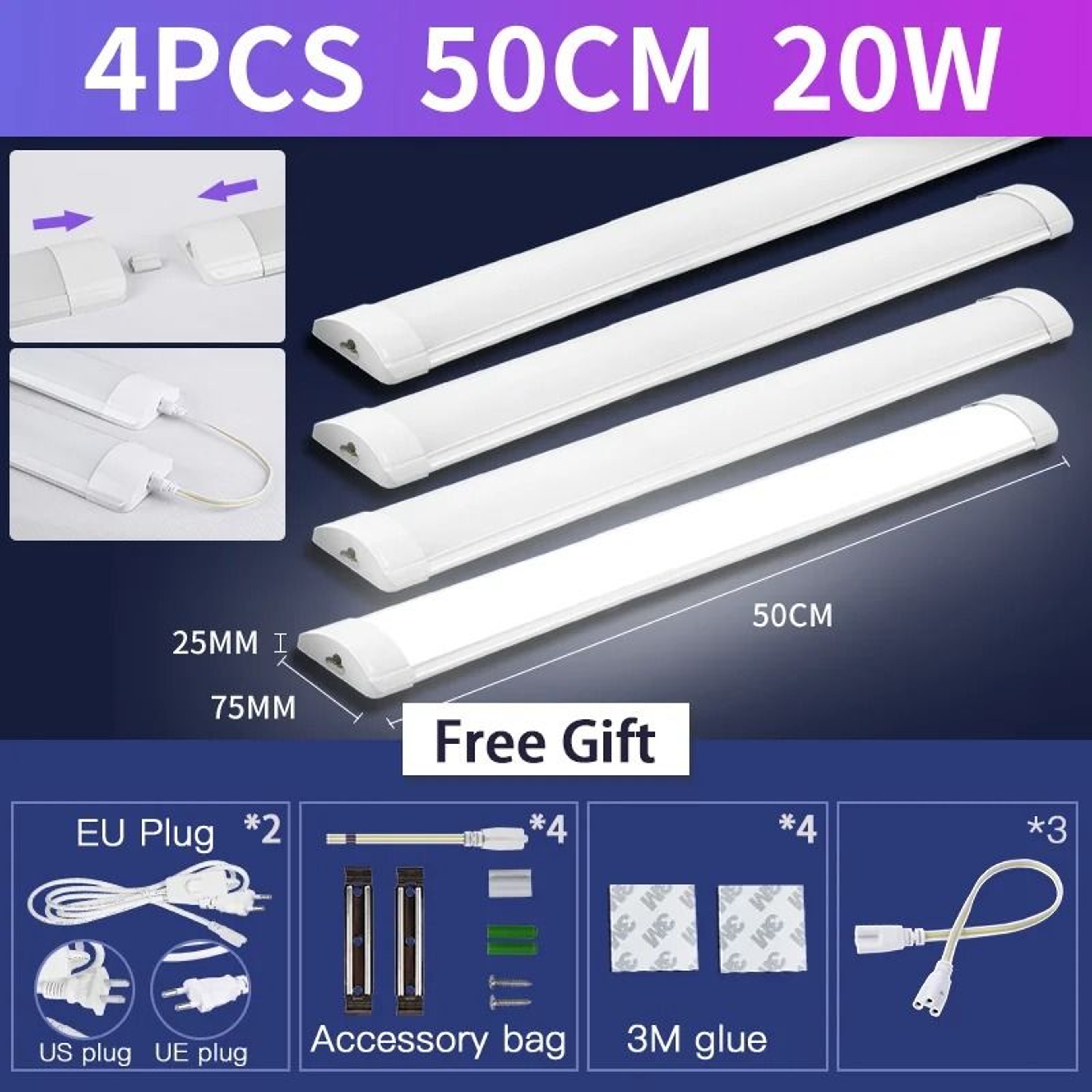 LED Tube Light With Switch Wire 110V 220V 10W 20W Lighting Strip Lamp 30cm 50cm Kitchen Cabinet 8