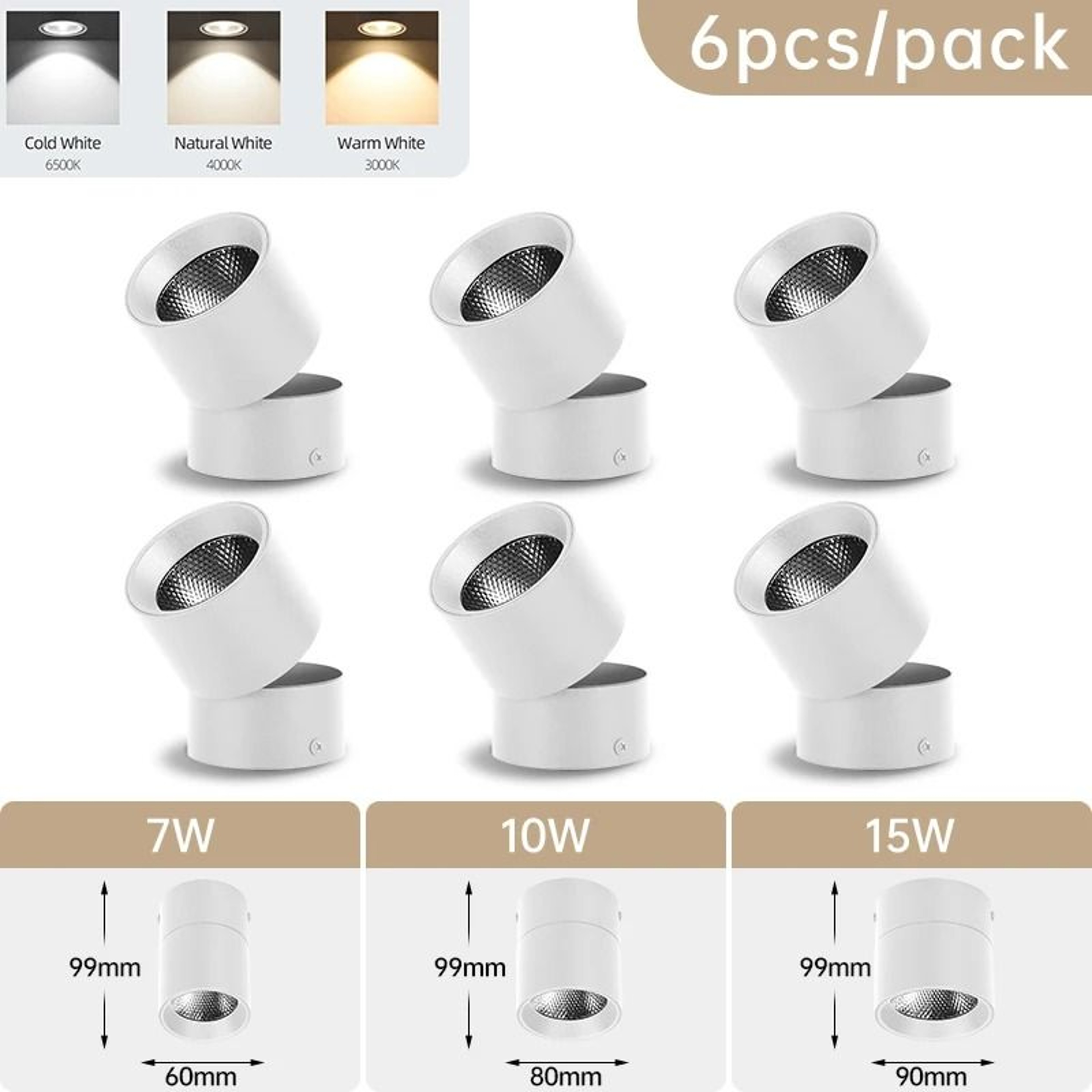 LED Downlight Foldable Tri Color Spot Light 7W 10W 15W Surface Mounted Ceiling Lamp Living Room 10