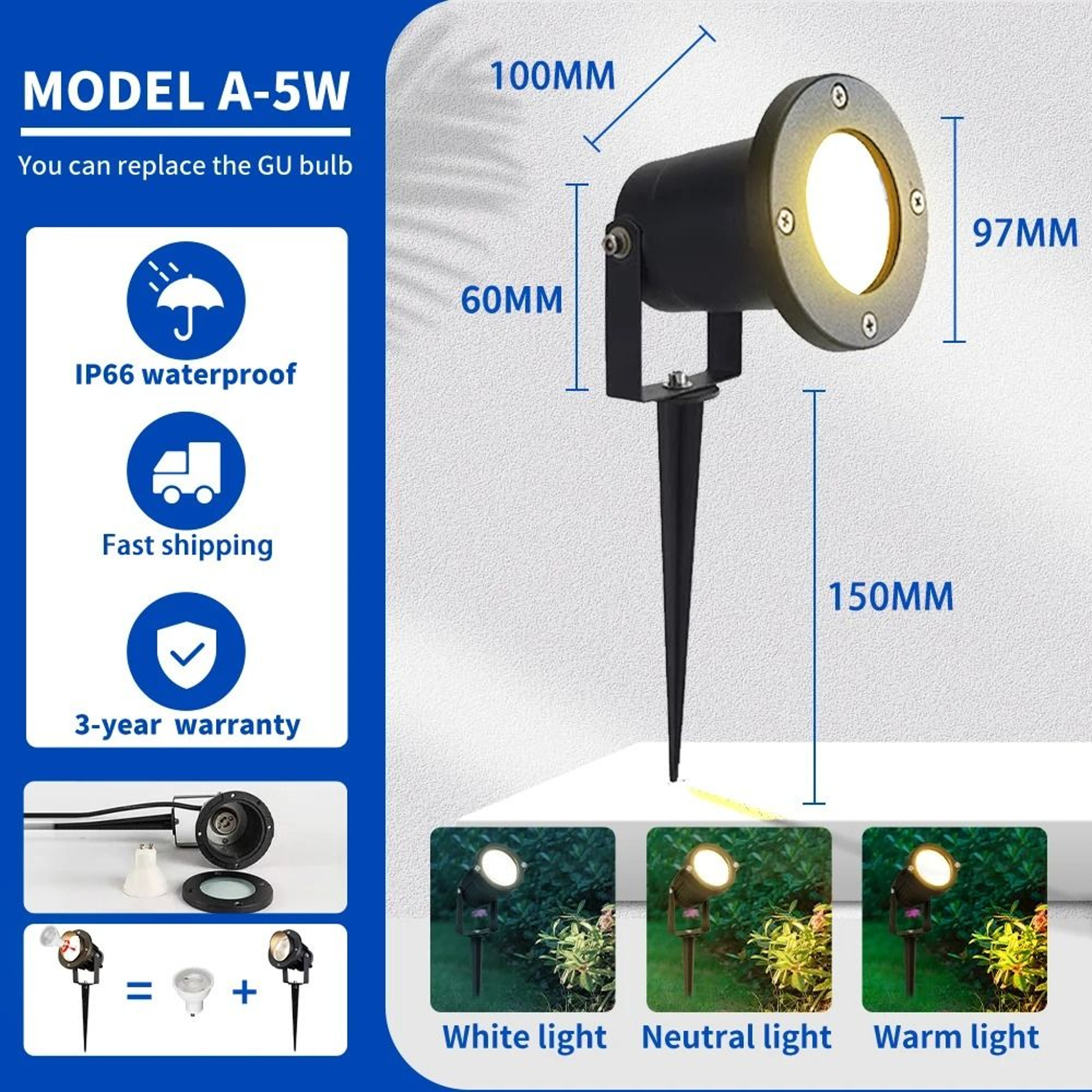 Outdoor Lawn Light IP65 Waterproof GU10 Replaceable Bulb Spot Light Garden Landscape Lamp Yard 5