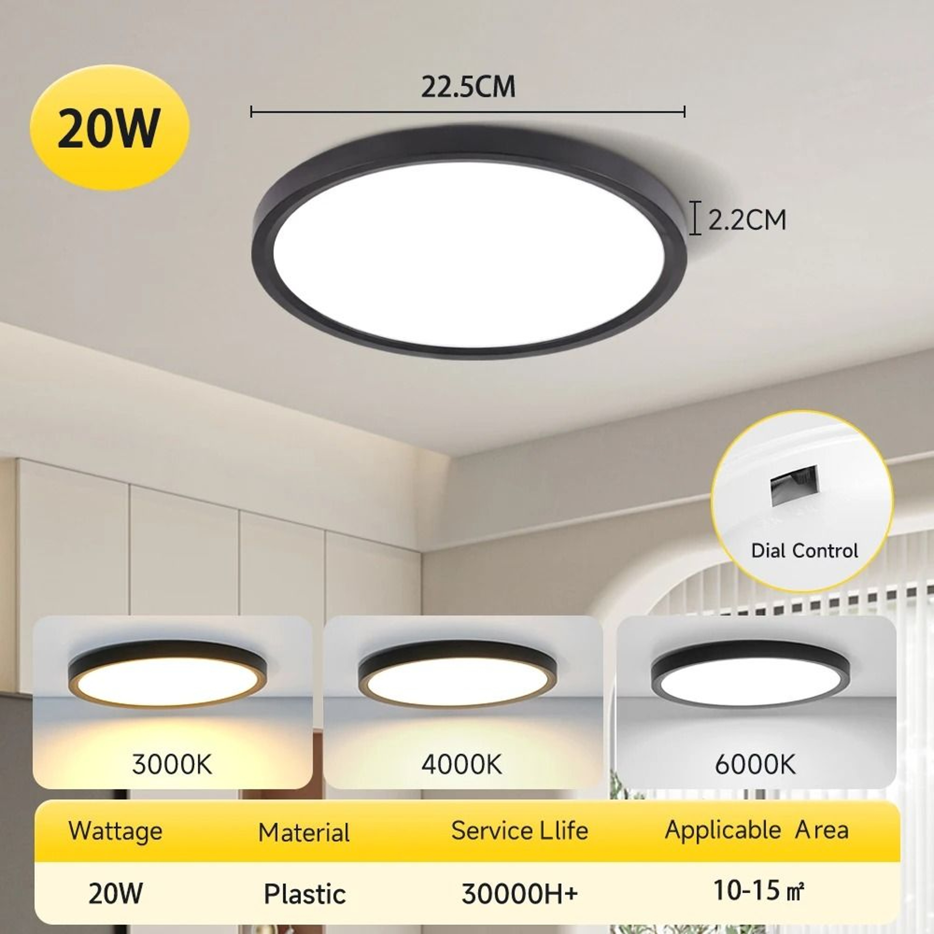 Ultra Thin LED Ceiling Light 3 Colors Ceiling Lamp Dial Control 220V Living Room Bedroom Panel 11