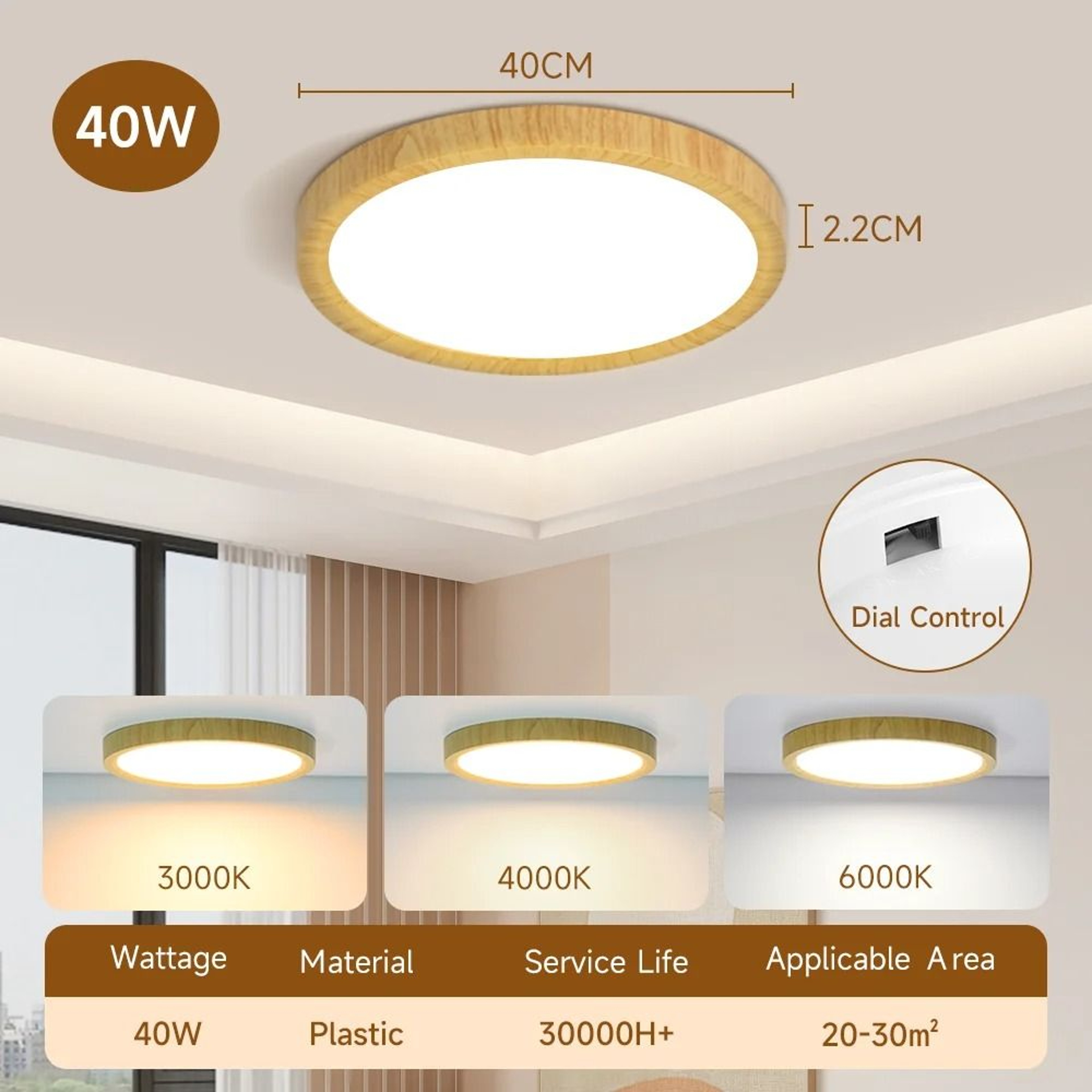 Ultra Thin LED Ceiling Light 3 Colors Ceiling Lamp Dial Control 220V Living Room Bedroom Panel 9