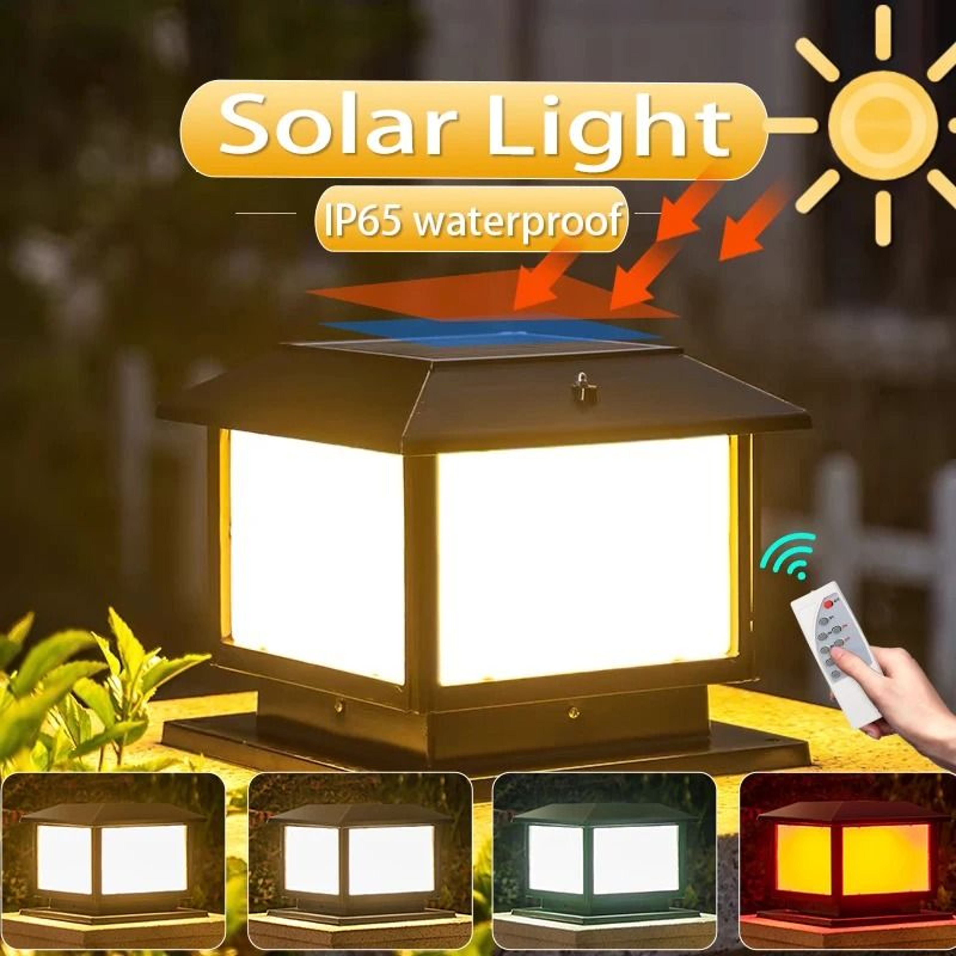 Outdoor LED Solar Pillar Light IP65 Waterproof Remote Control Solar Lamp Garden Fence Pathway 0