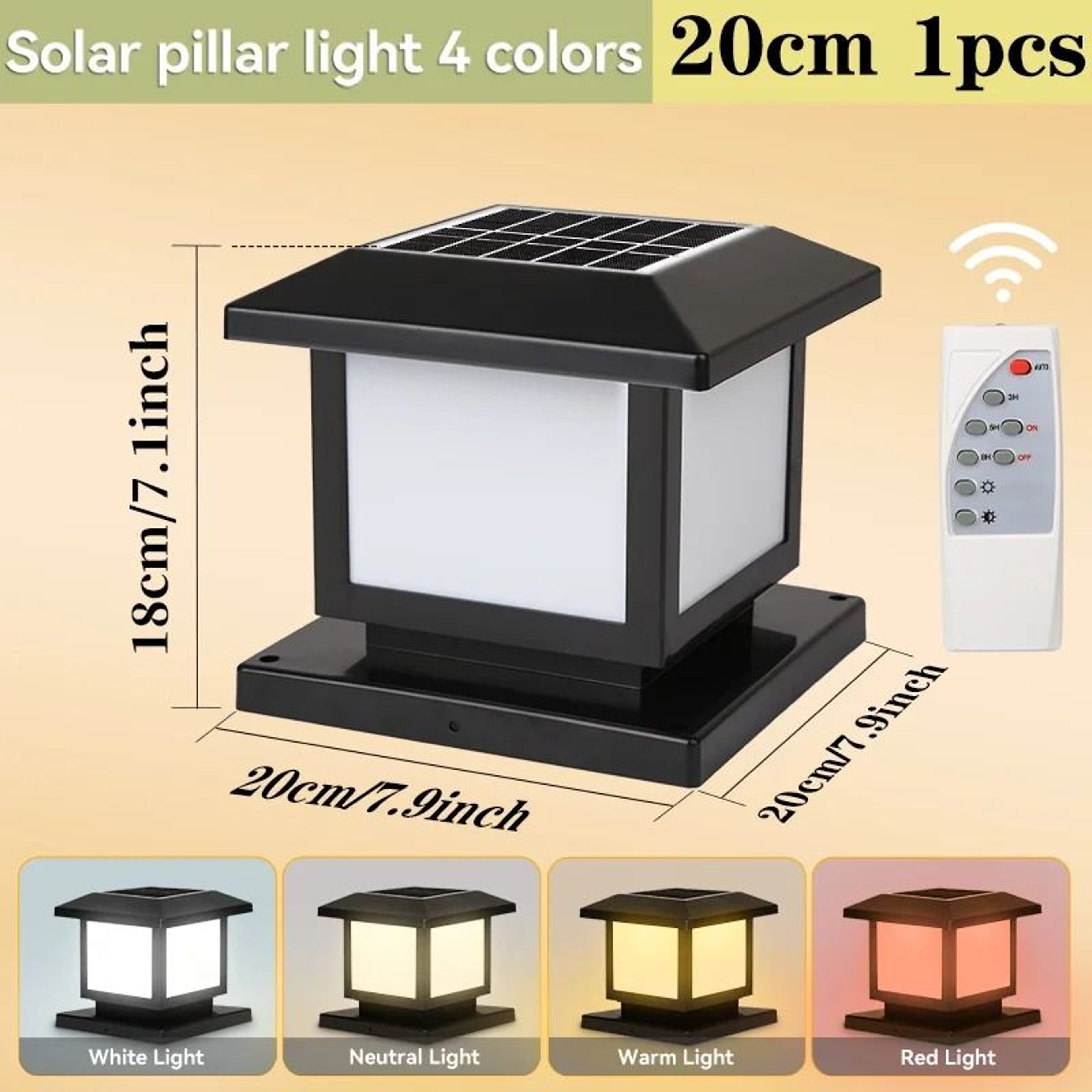 Outdoor LED Solar Pillar Light IP65 Waterproof Remote Control Solar Lamp Garden Fence Pathway 9