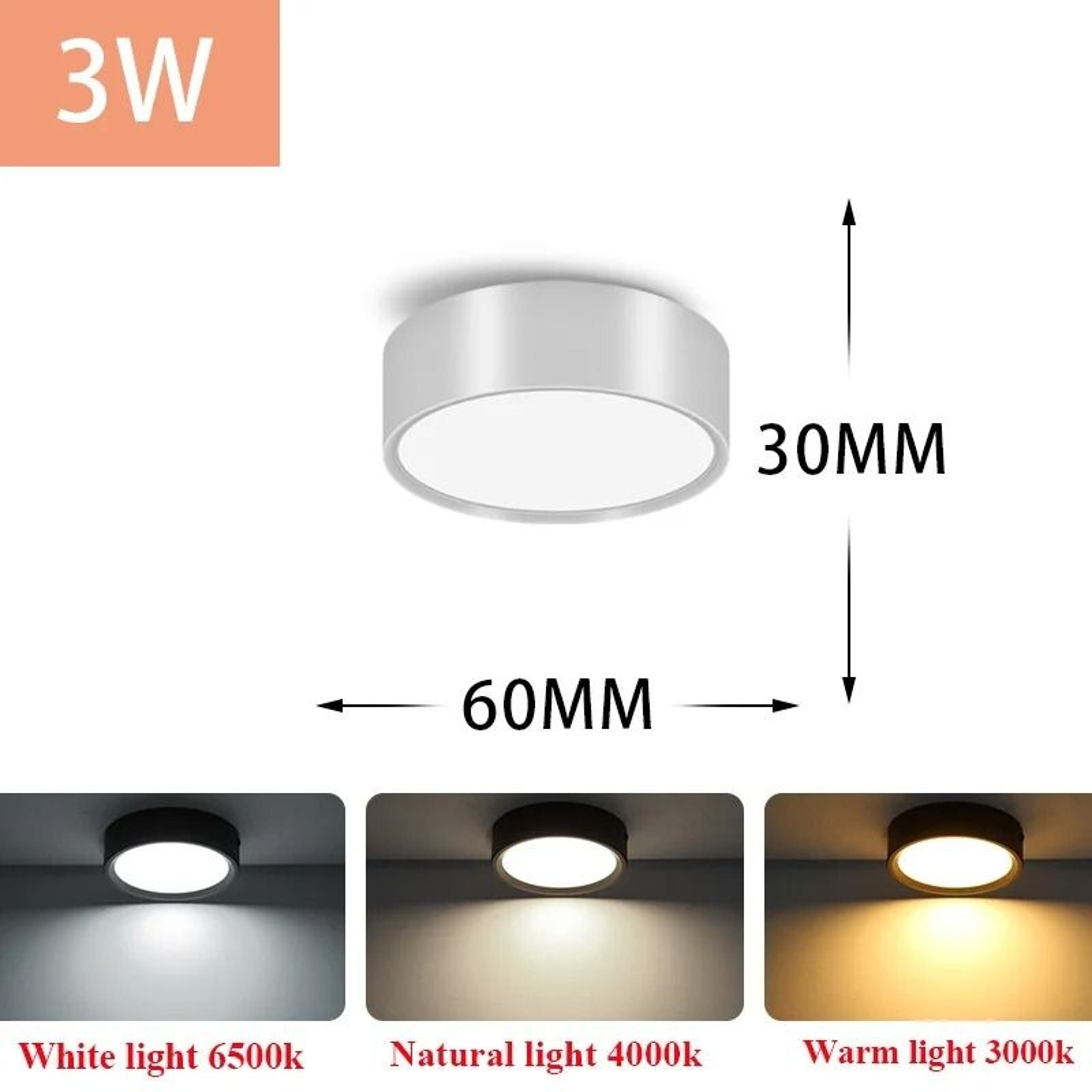 3 Color LED Ceiling Light Surface Mounted Ultra Thin Downlight Panel Lamp 13