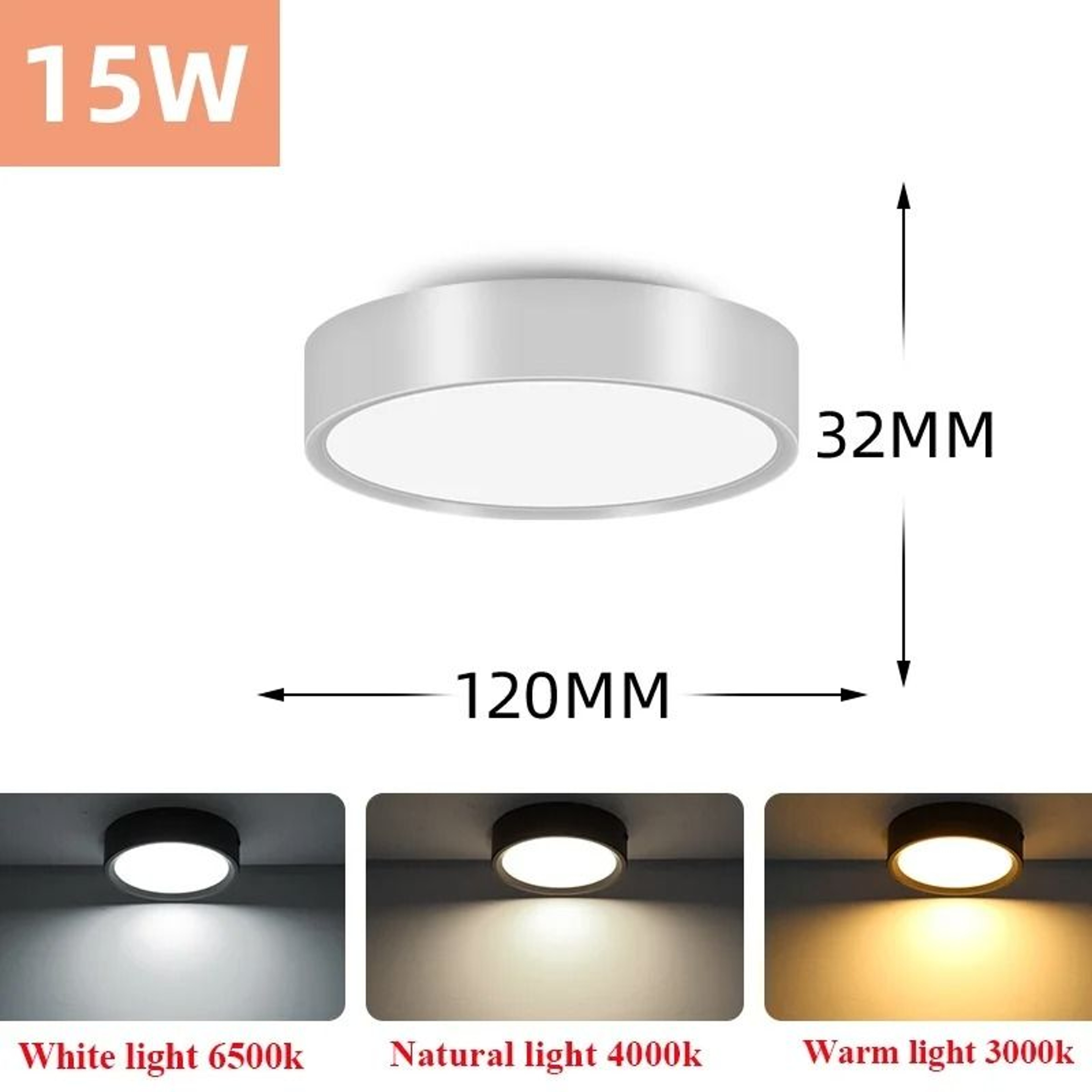 3 Color LED Ceiling Light Surface Mounted Ultra Thin Downlight Panel Lamp 10
