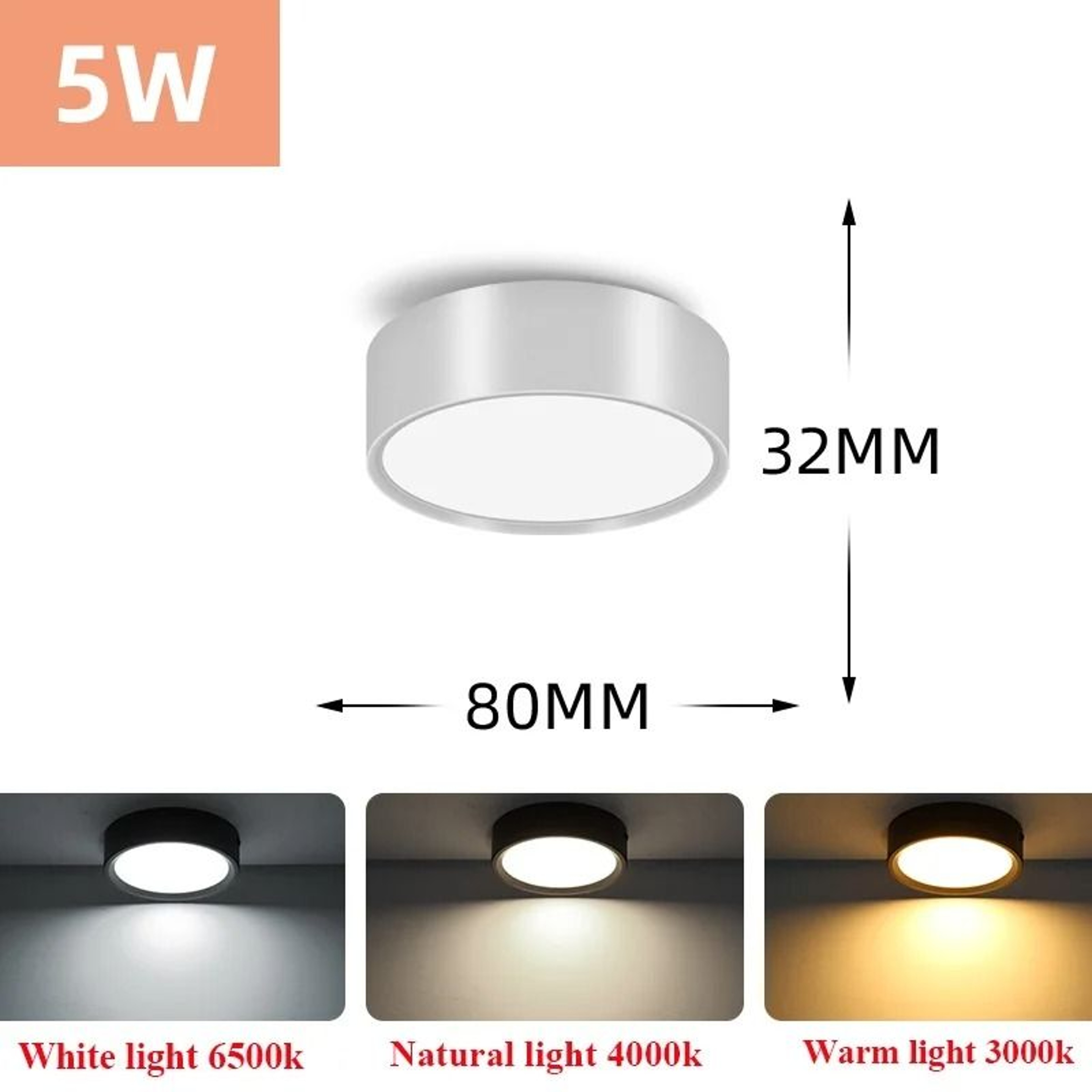3 Color LED Ceiling Light Surface Mounted Ultra Thin Downlight Panel Lamp 14