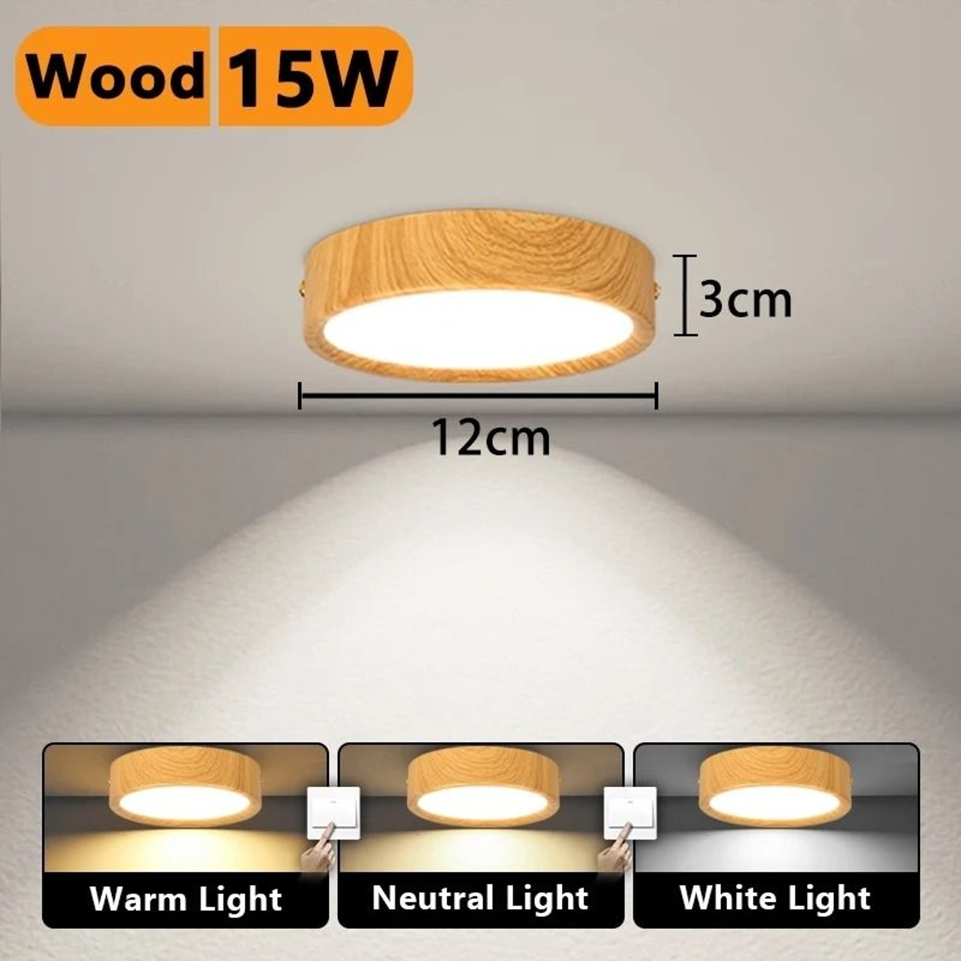 Wood Grain Gold LED Downlight 3 Colors Ceiling Light Spot Lamp Ultra Thin Panel Living Room 10