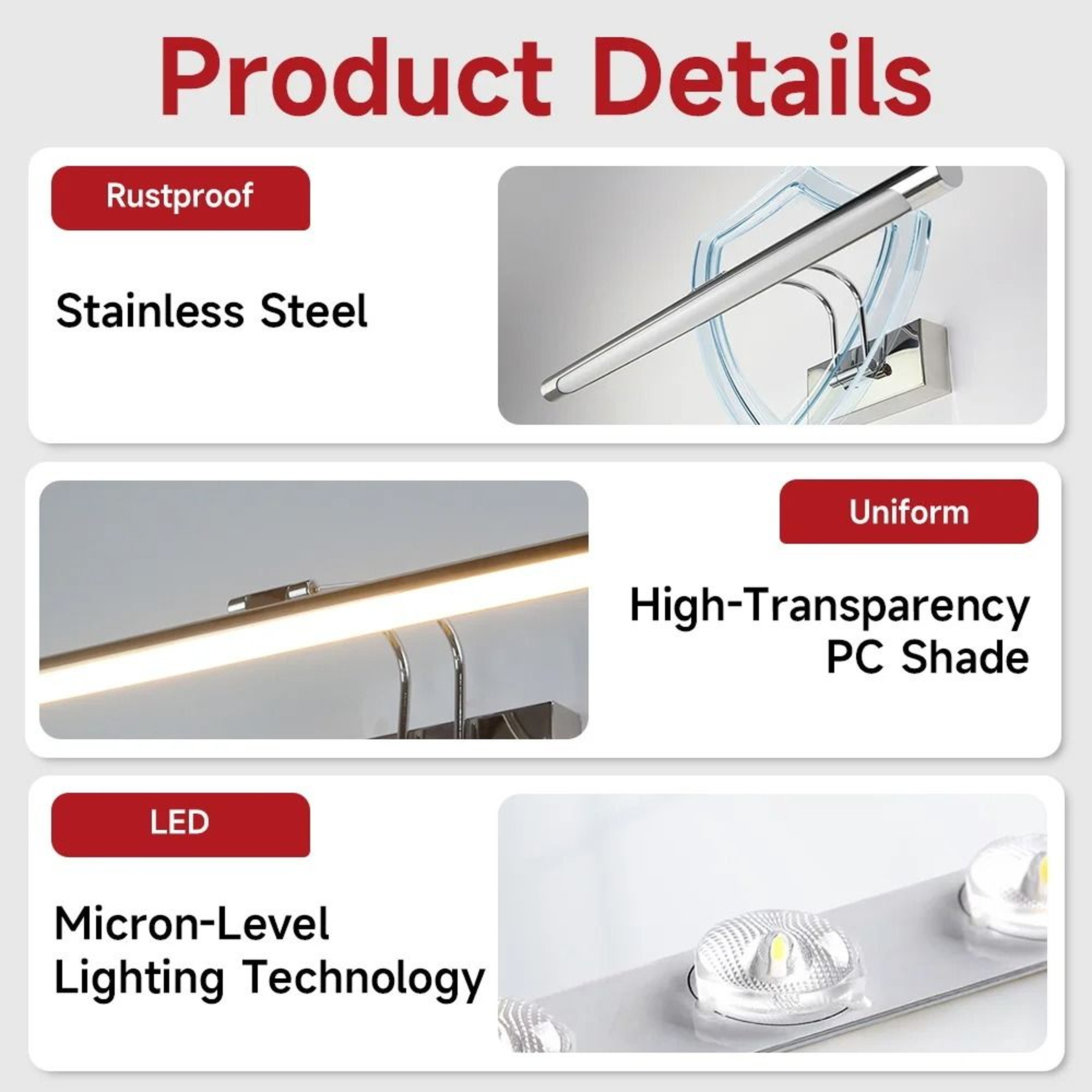 LED Mirror Light Vanity Lamp 110220V 3 Colors Wall Light Spotlights Dressing Table 5
