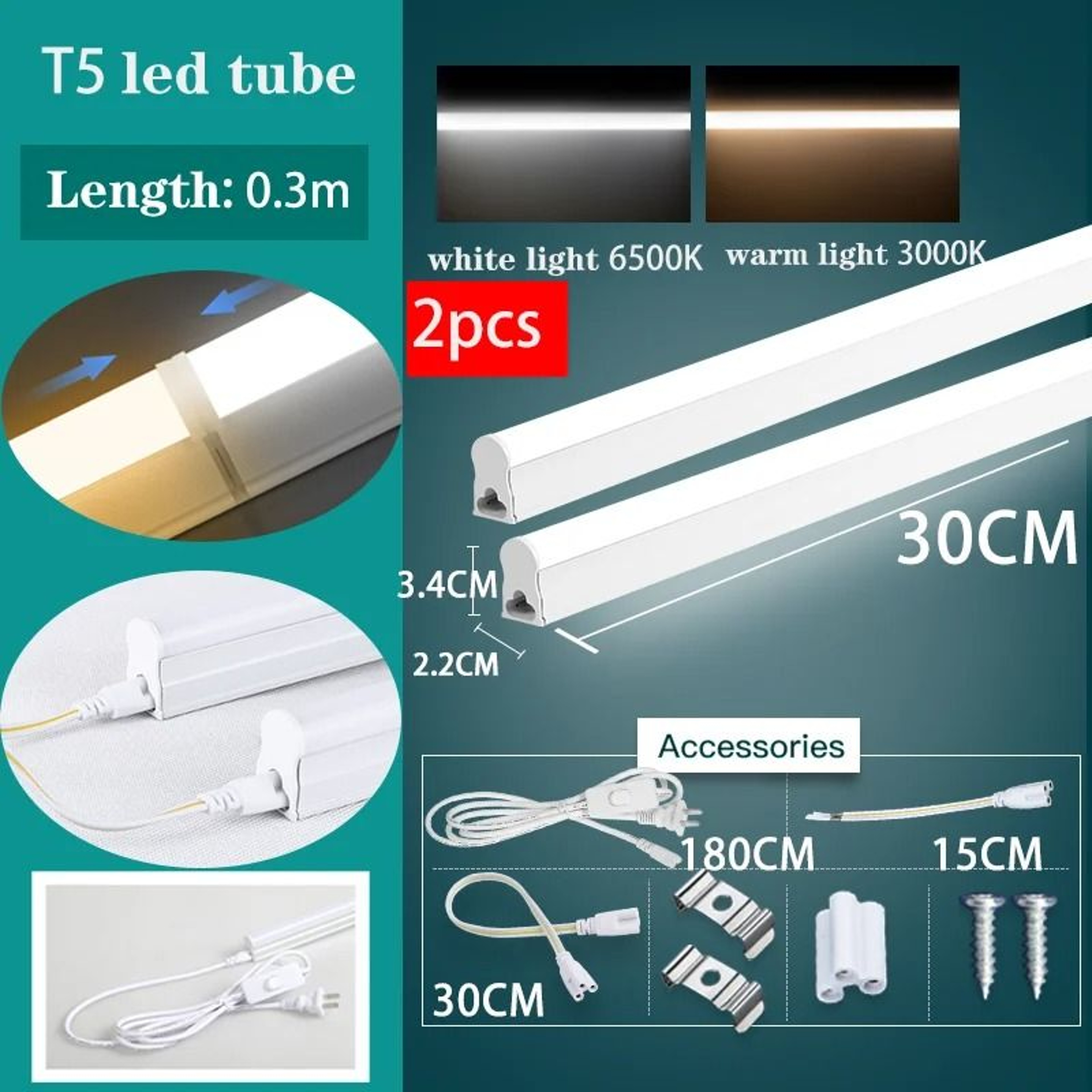 LED Tube Light T5 T8 Super Bright 220V Home Kitchen Cabinet Lamp Tube Bar Living Room Bedroom 8