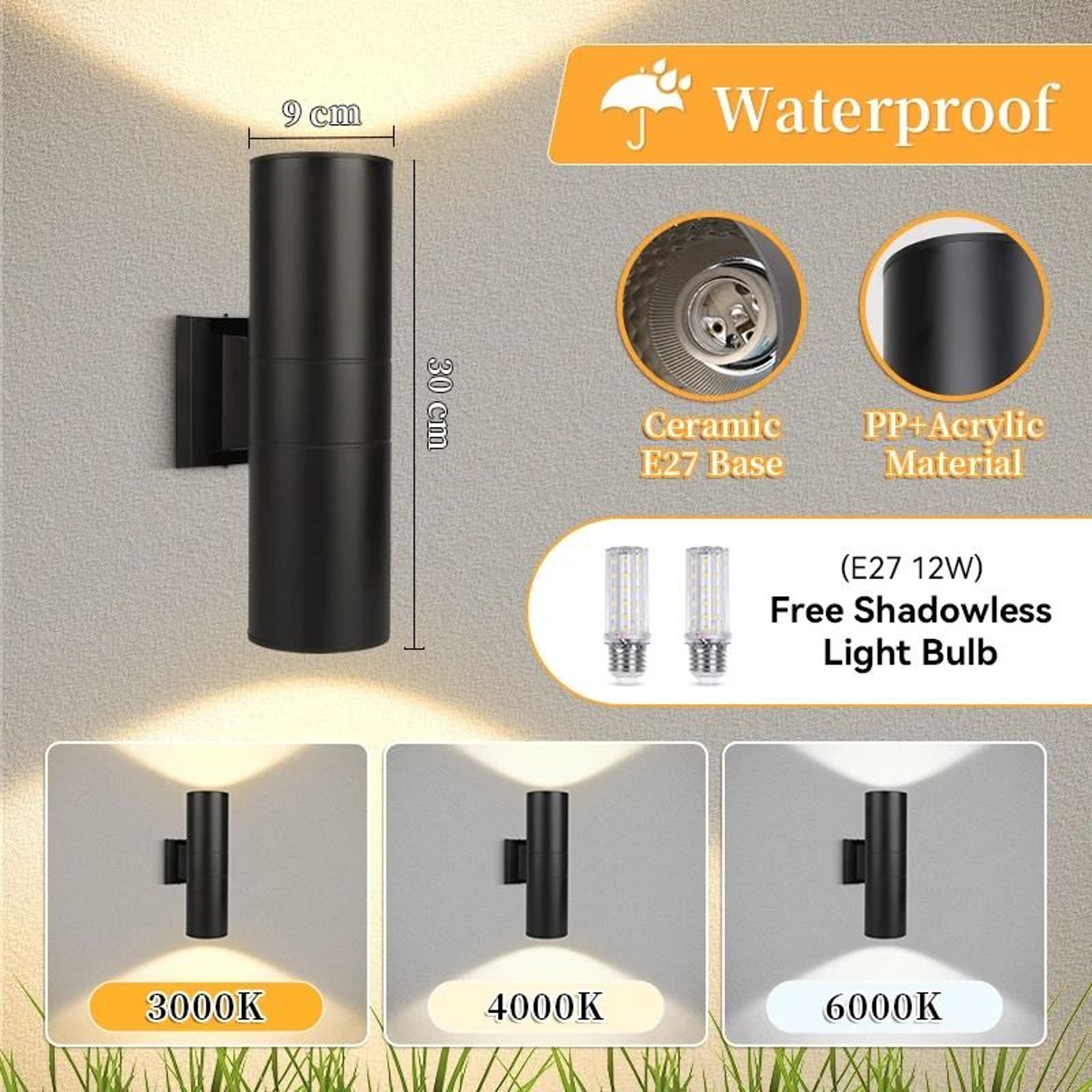 Outdoor Wall Light IP65 Waterproof Wall Lamp Replaceable E27 Bulb Gate Garden Balcony 7