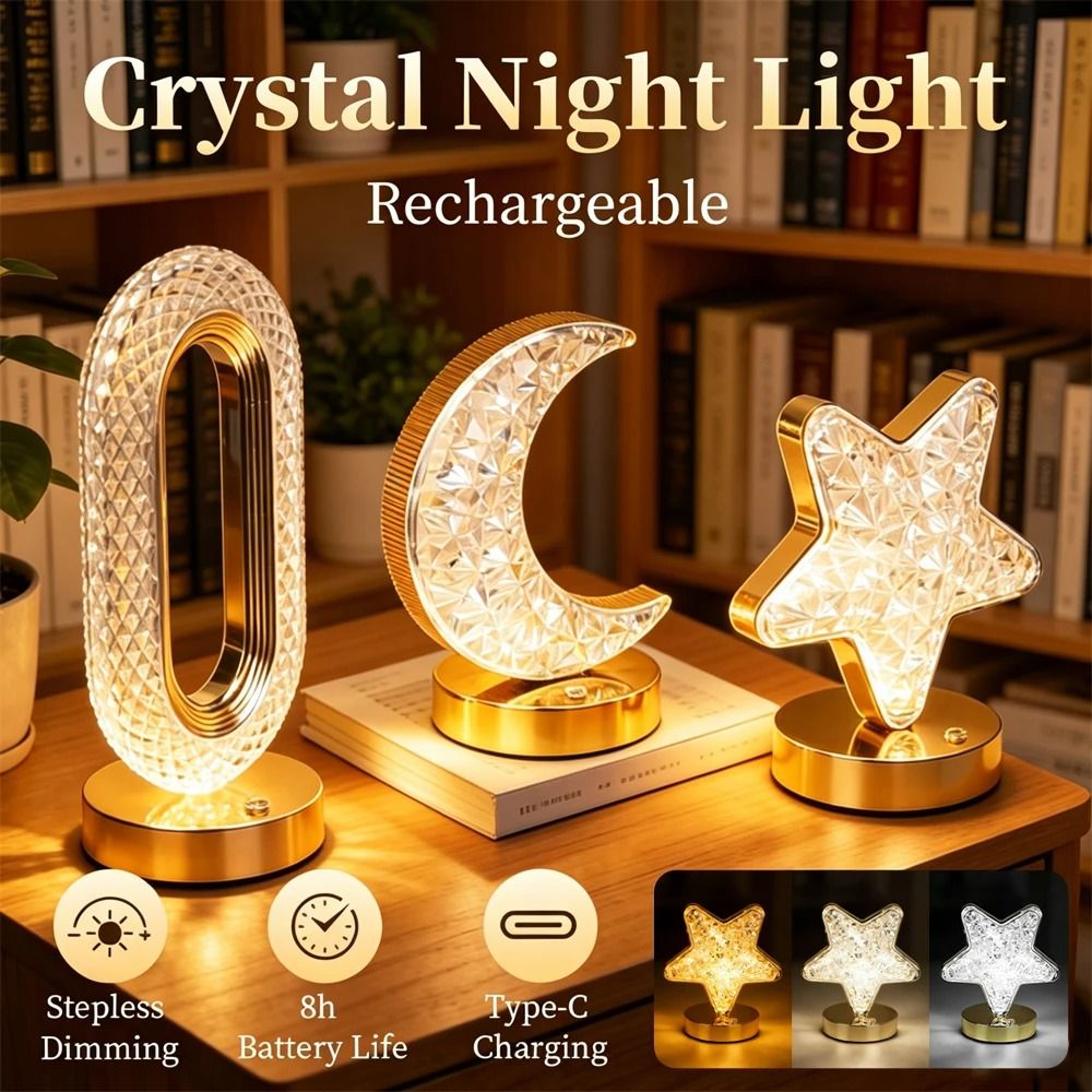 LED Night Light 3 Color Stepless Dimmable Bedside Lamp USB Rechargeable Portable Table Light 0