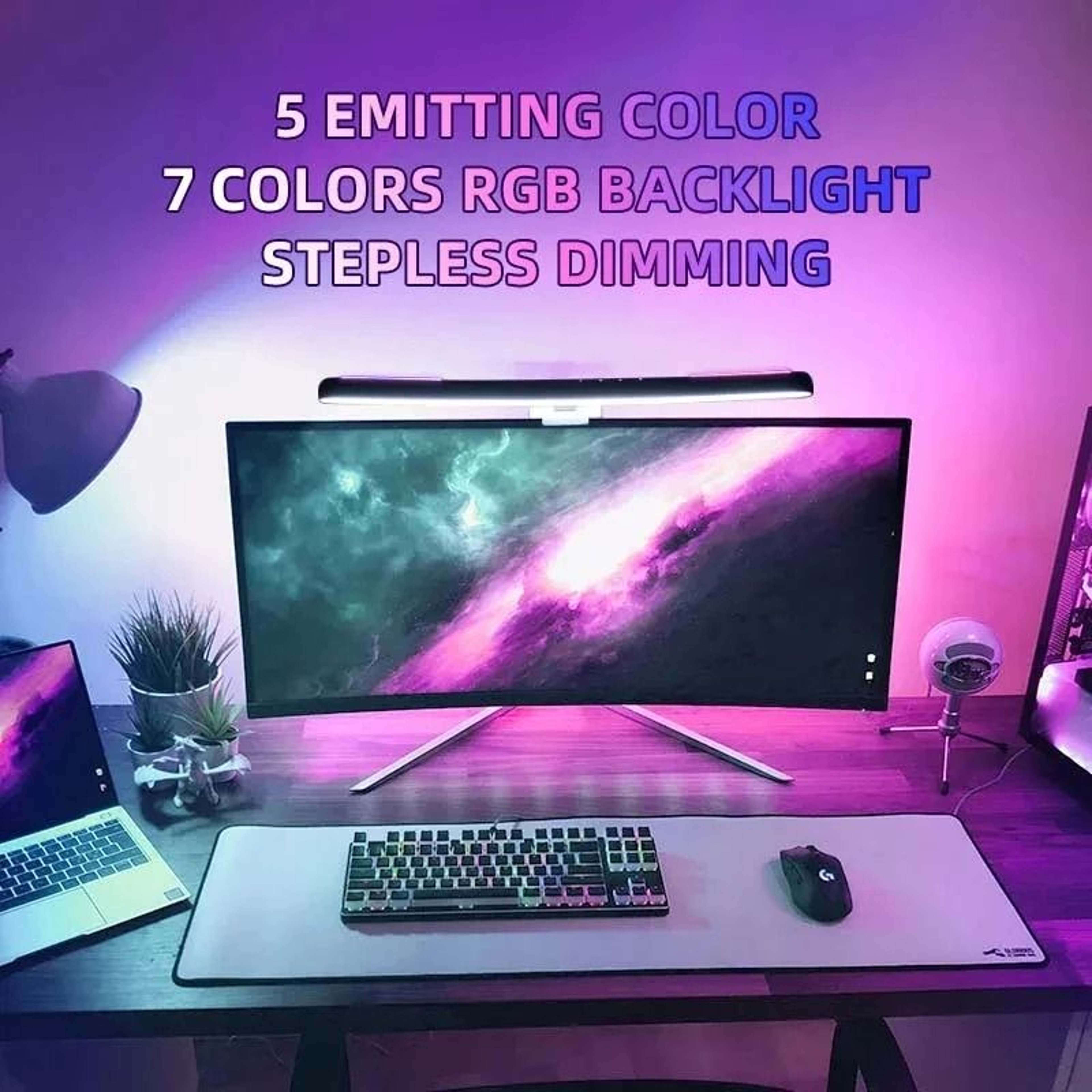 Curved LED Monitor Light Bar USB RGB PC Screen Lamp Stepless Dimming Gaming Laptop Office 1