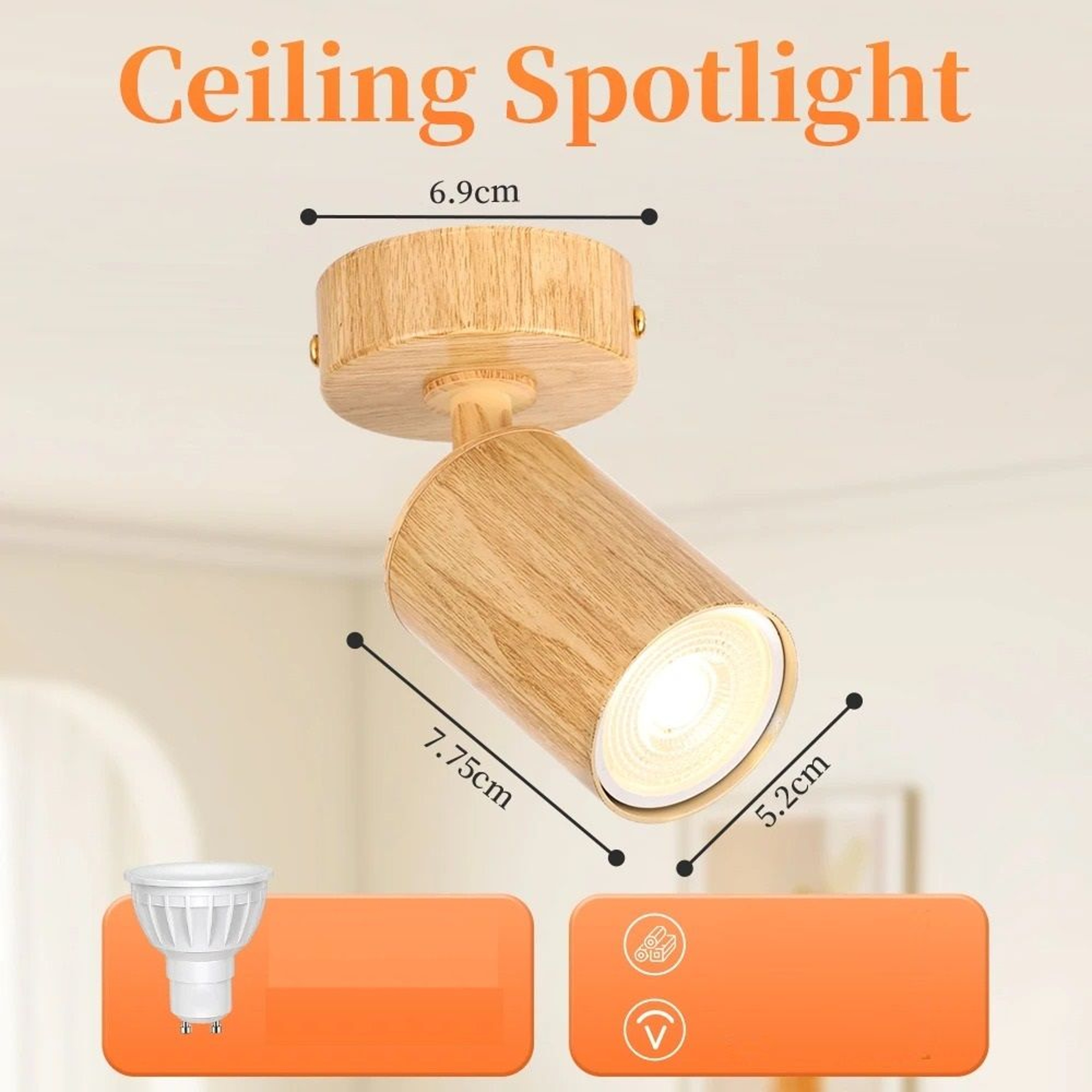Wooden Accent LED Spotlight Ceiling Lamp 110220V Replaceable Bulb Track Light 6