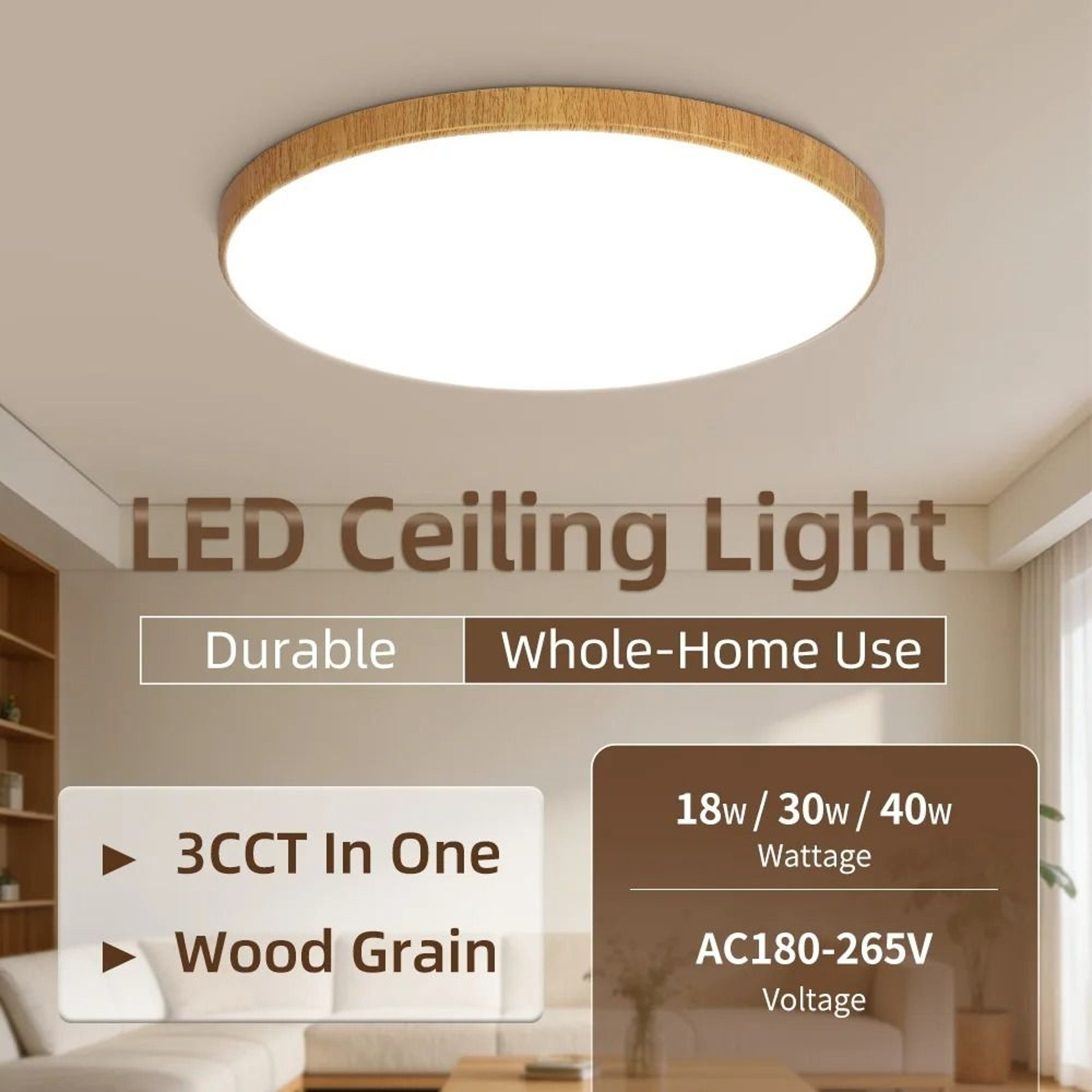 Modern Ultra Thin Wood Grain LED Ceiling Lamp 220V Living Room Bedroom Kitchen 0