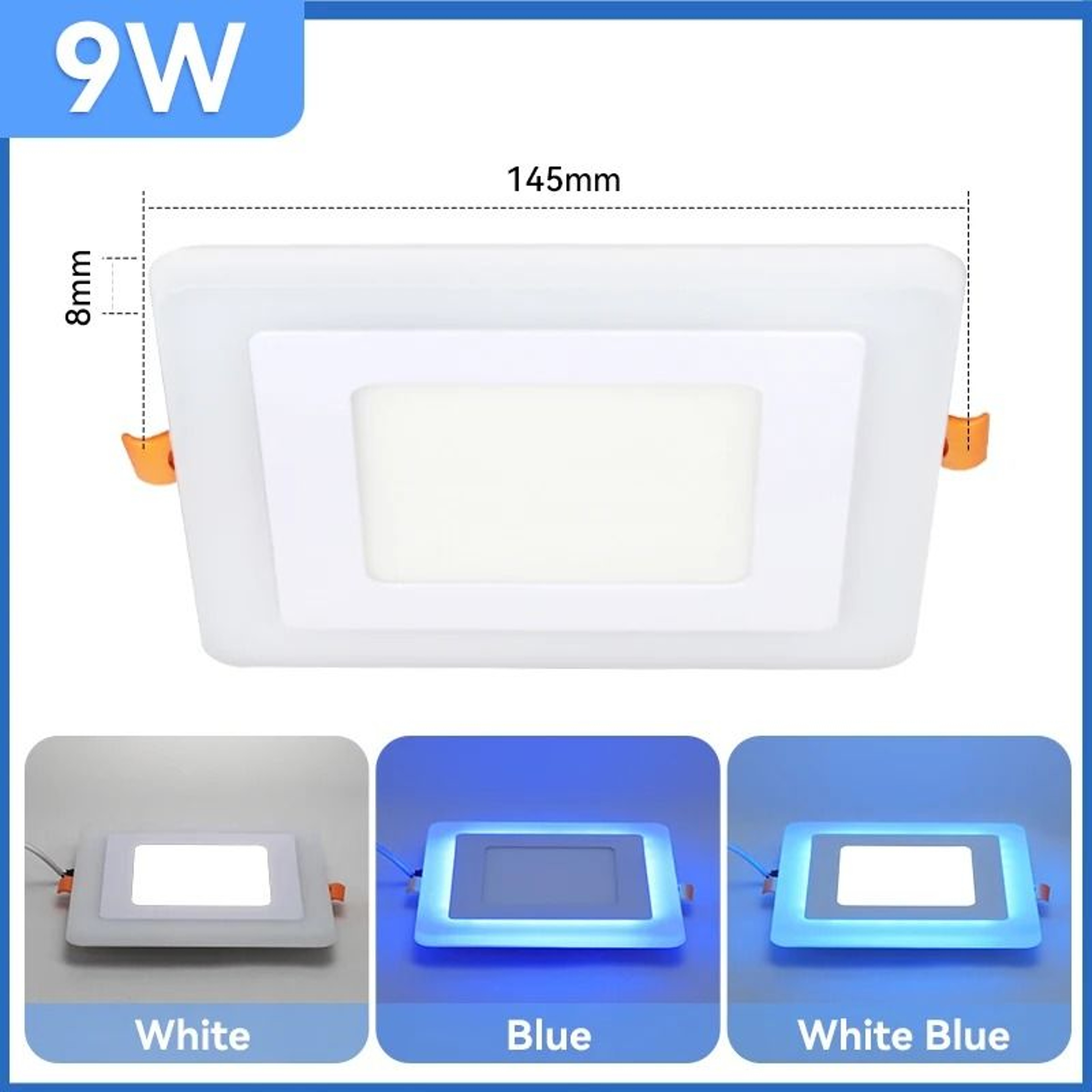 Modern Double Color LED Ceiling Panel Light Blue White Dual Mode Recessed Downlight 9