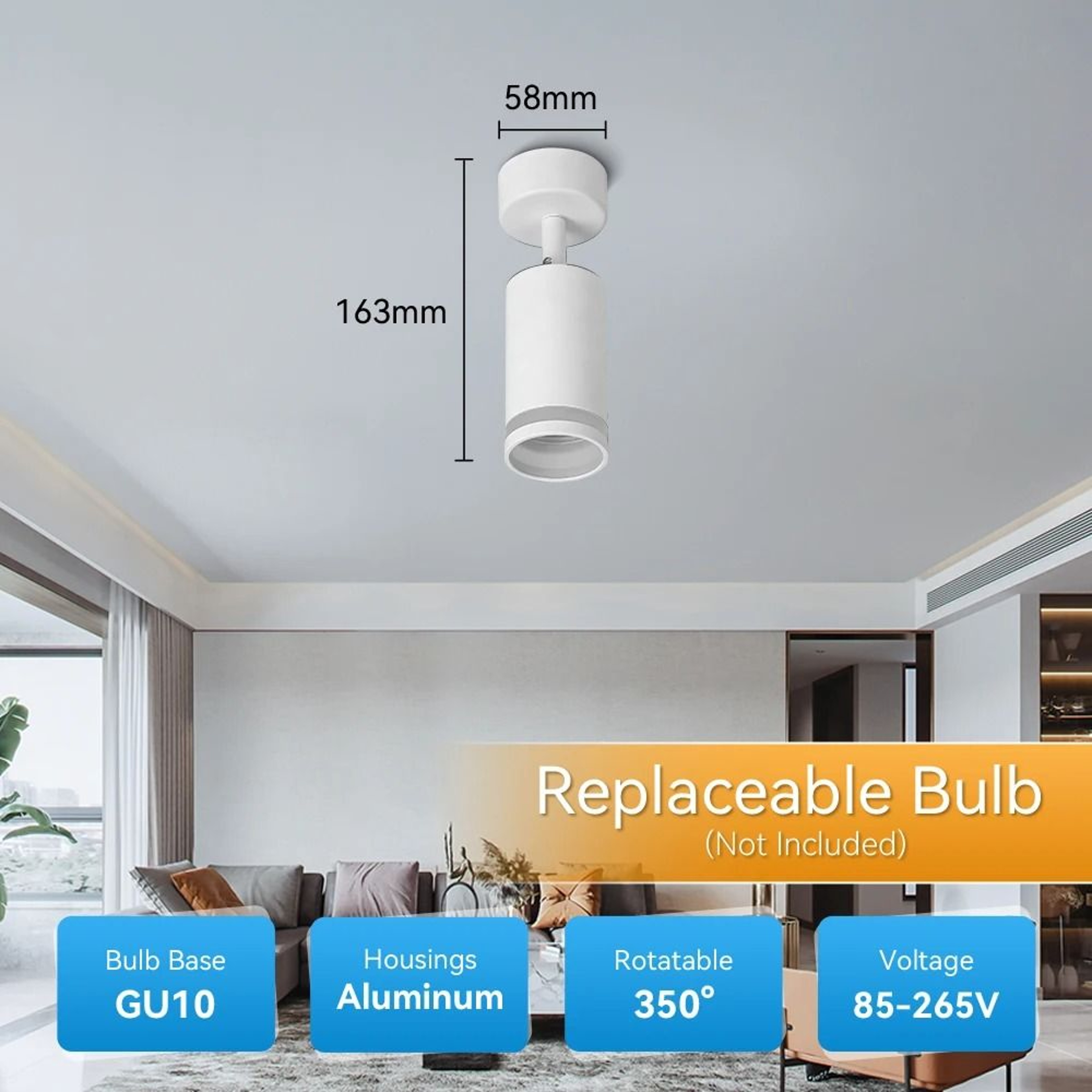 Modern Ceiling Spotlight Bracket Replaceable Bulb Spot Lamp Surface Mount Living Room Kitchen 11